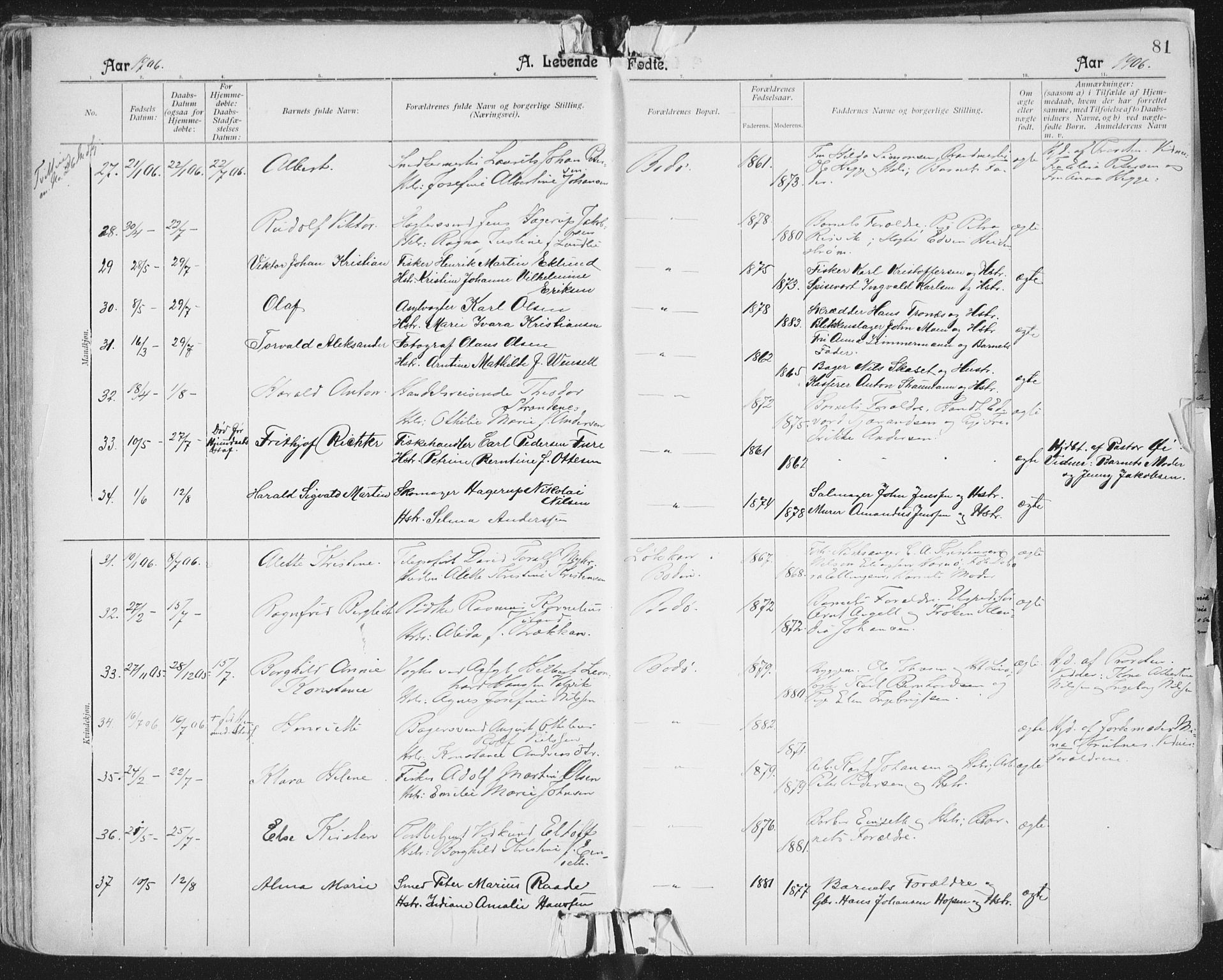 Ministerialprotokoller, klokkerbøker og fødselsregistre - Nordland, AV/SAT-A-1459/801/L0011: Parish register (official) no. 801A11, 1900-1916, p. 81