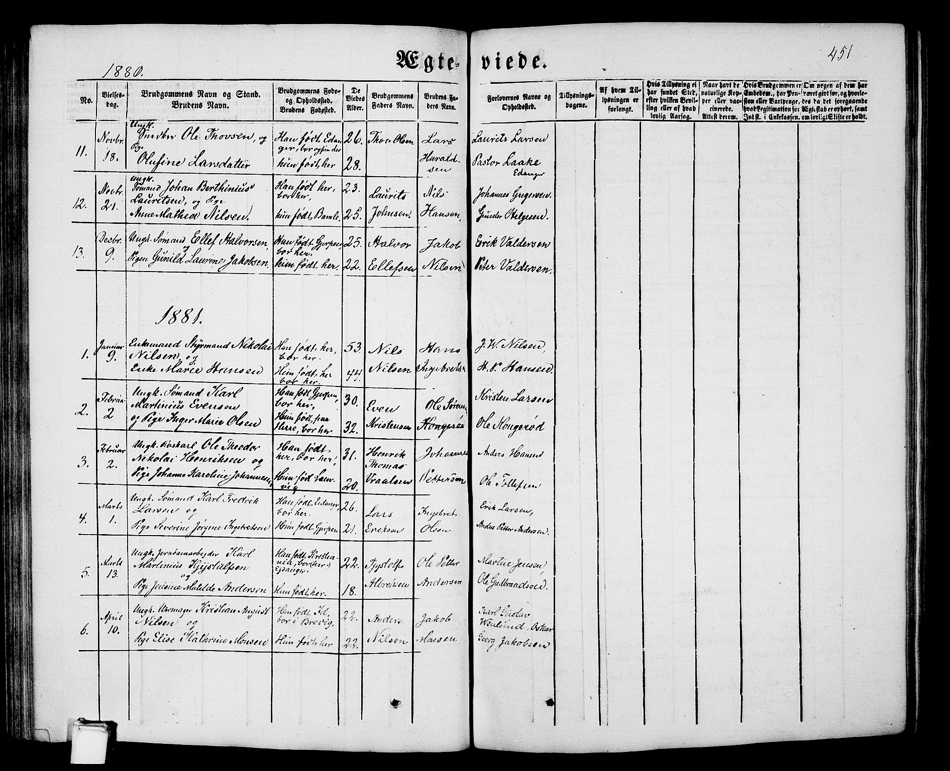 Porsgrunn kirkebøker , AV/SAKO-A-104/G/Gb/L0004: Parish register (copy) no. II 4, 1853-1882, p. 451