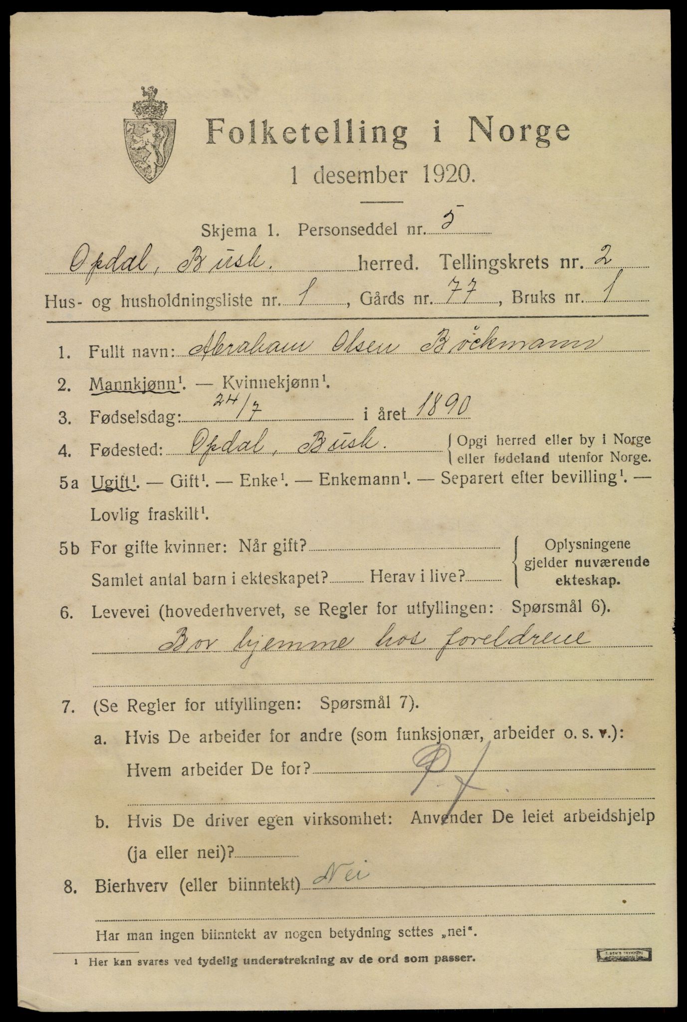 SAKO, 1920 census for Uvdal, 1920, p. 781