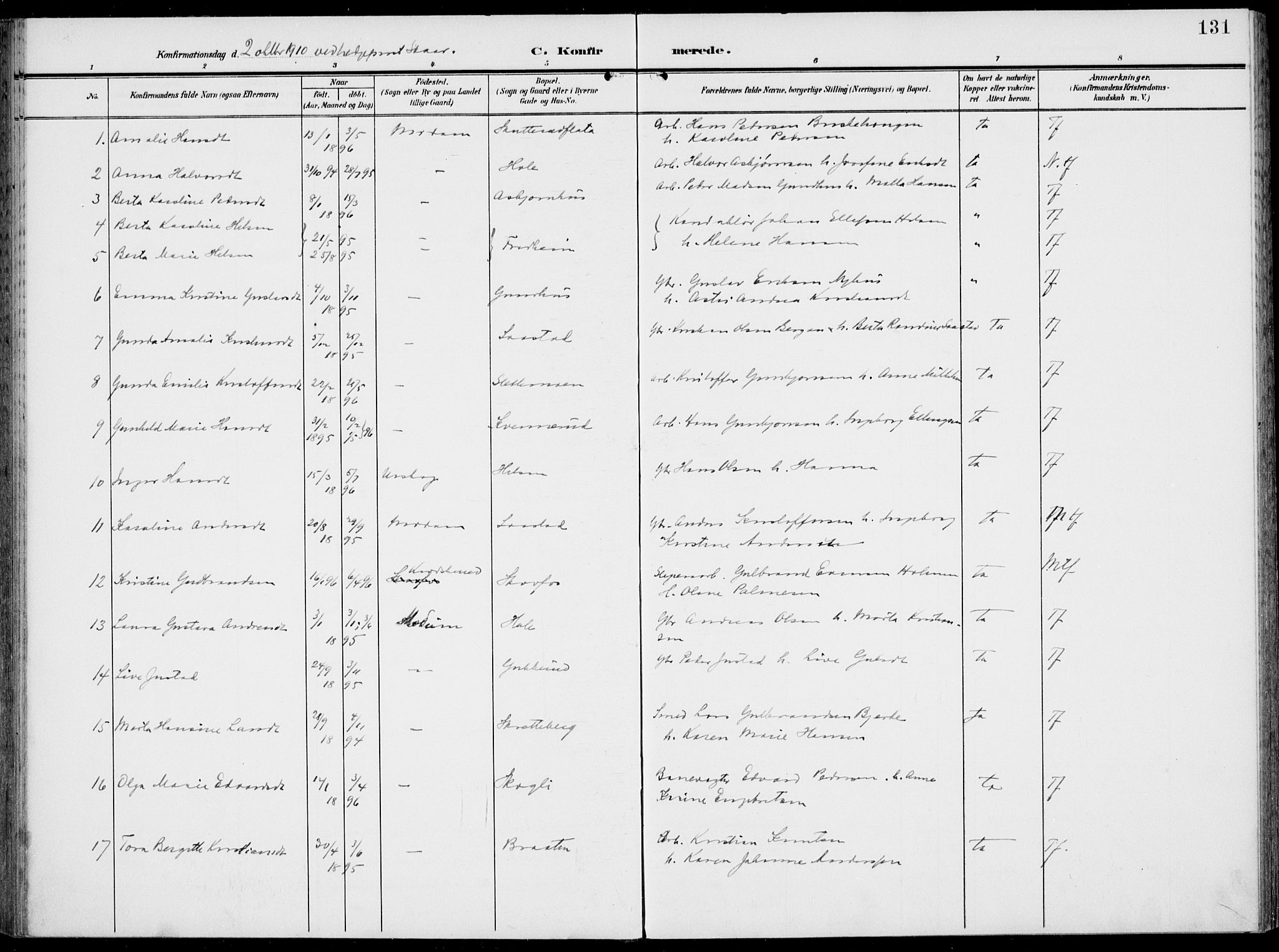 Modum kirkebøker, AV/SAKO-A-234/F/Fa/L0019: Parish register (official) no. 19, 1890-1914, p. 131