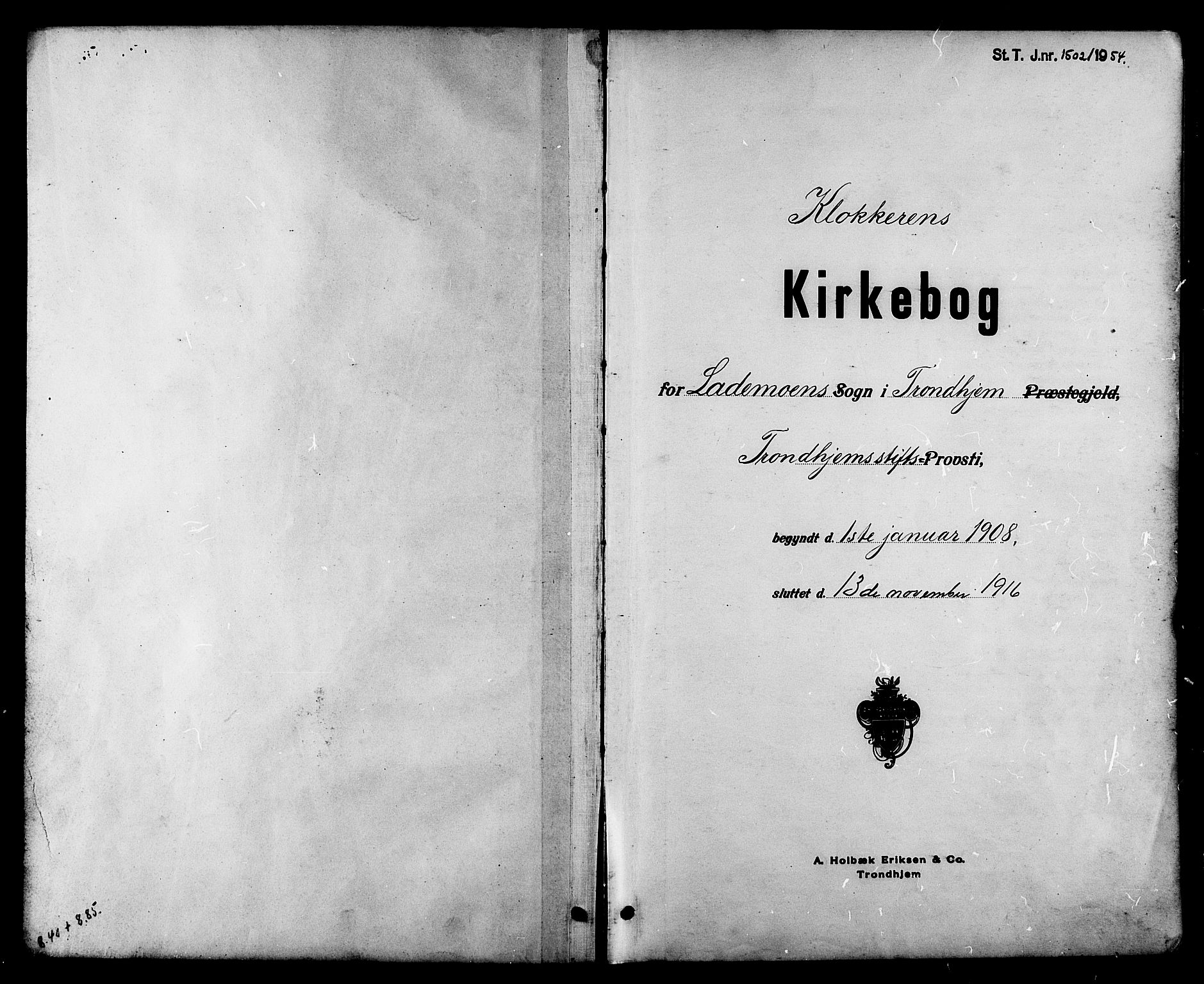 Ministerialprotokoller, klokkerbøker og fødselsregistre - Sør-Trøndelag, SAT/A-1456/605/L0255: Parish register (copy) no. 605C02, 1908-1918