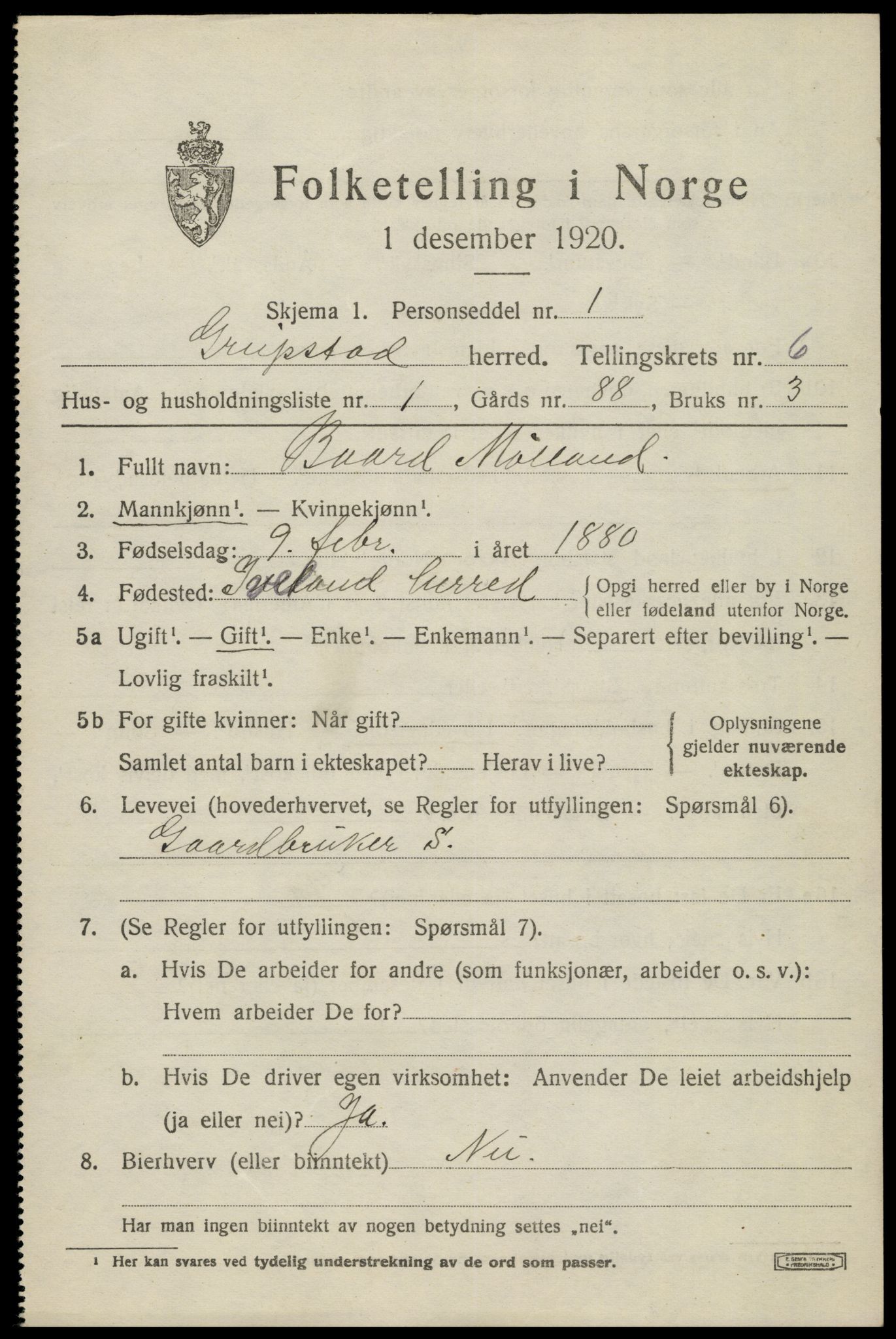 SAK, 1920 census for Greipstad, 1920, p. 1872