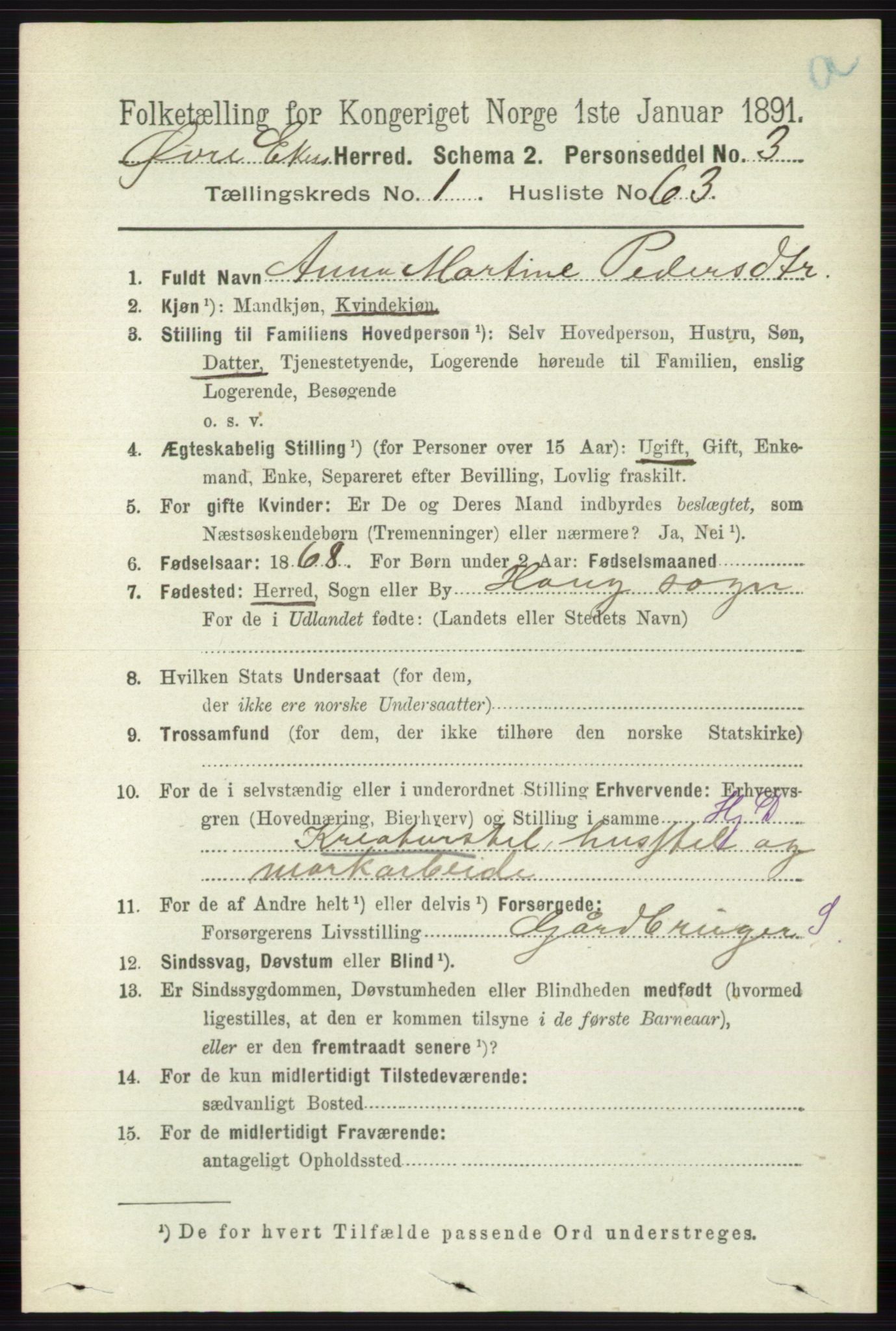 RA, 1891 census for 0624 Øvre Eiker, 1891, p. 460