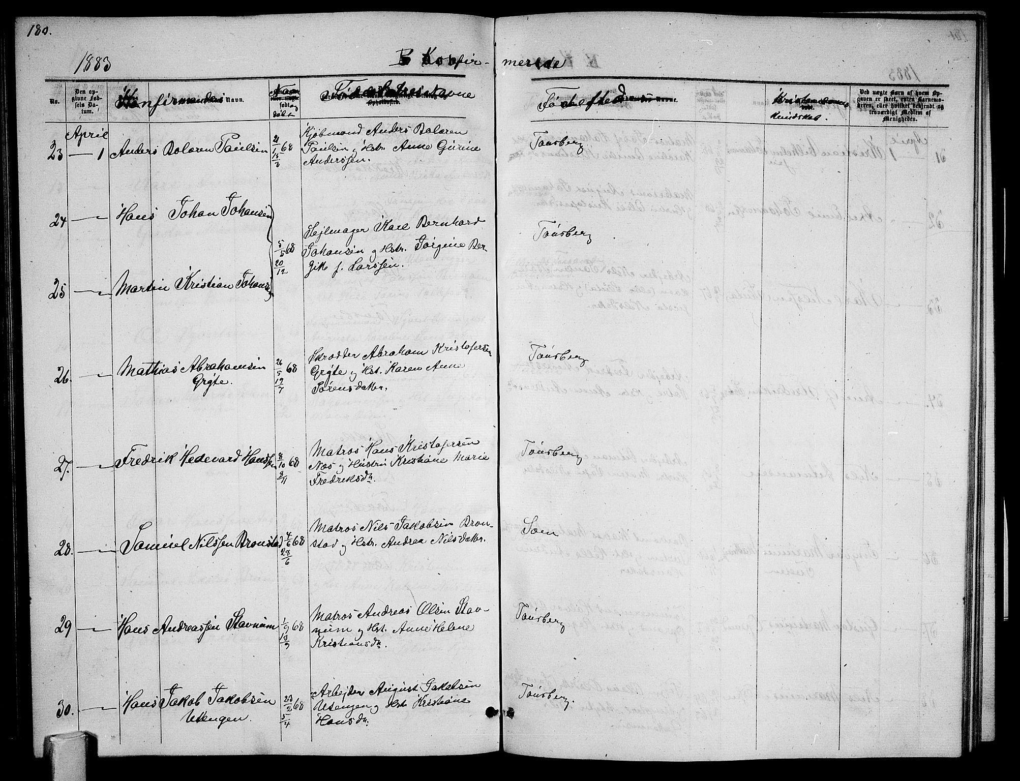 Tønsberg kirkebøker, AV/SAKO-A-330/G/Ga/L0005: Parish register (copy) no. 5, 1875-1885, p. 180