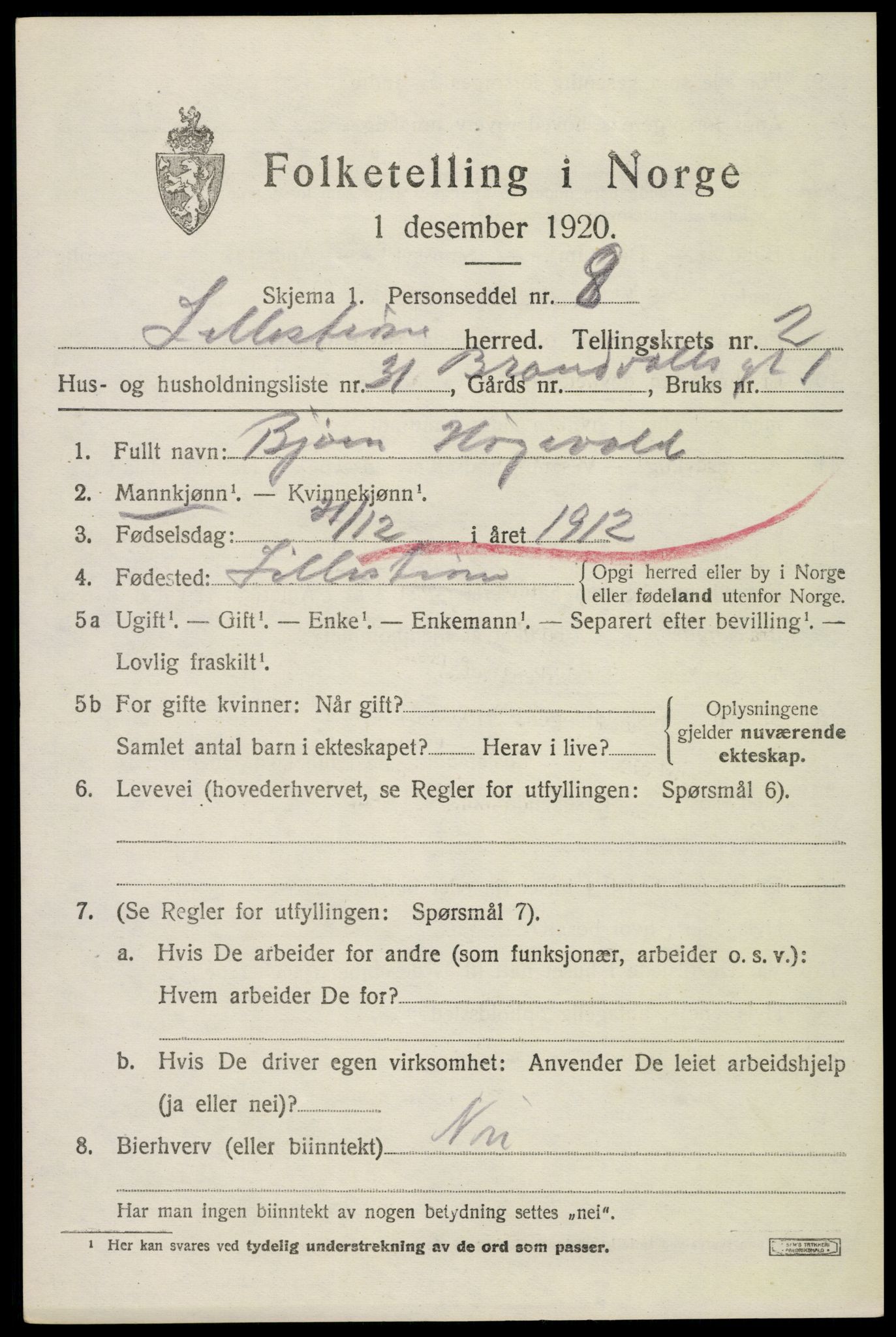 SAO, 1920 census for Lillestrøm, 1920, p. 5544