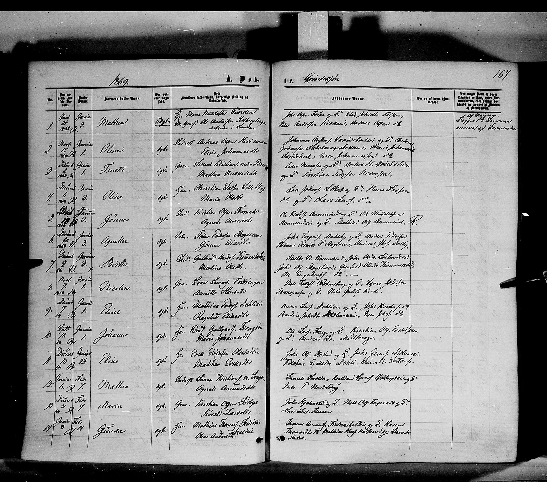 Ringsaker prestekontor, SAH/PREST-014/K/Ka/L0010: Parish register (official) no. 10, 1861-1869, p. 167