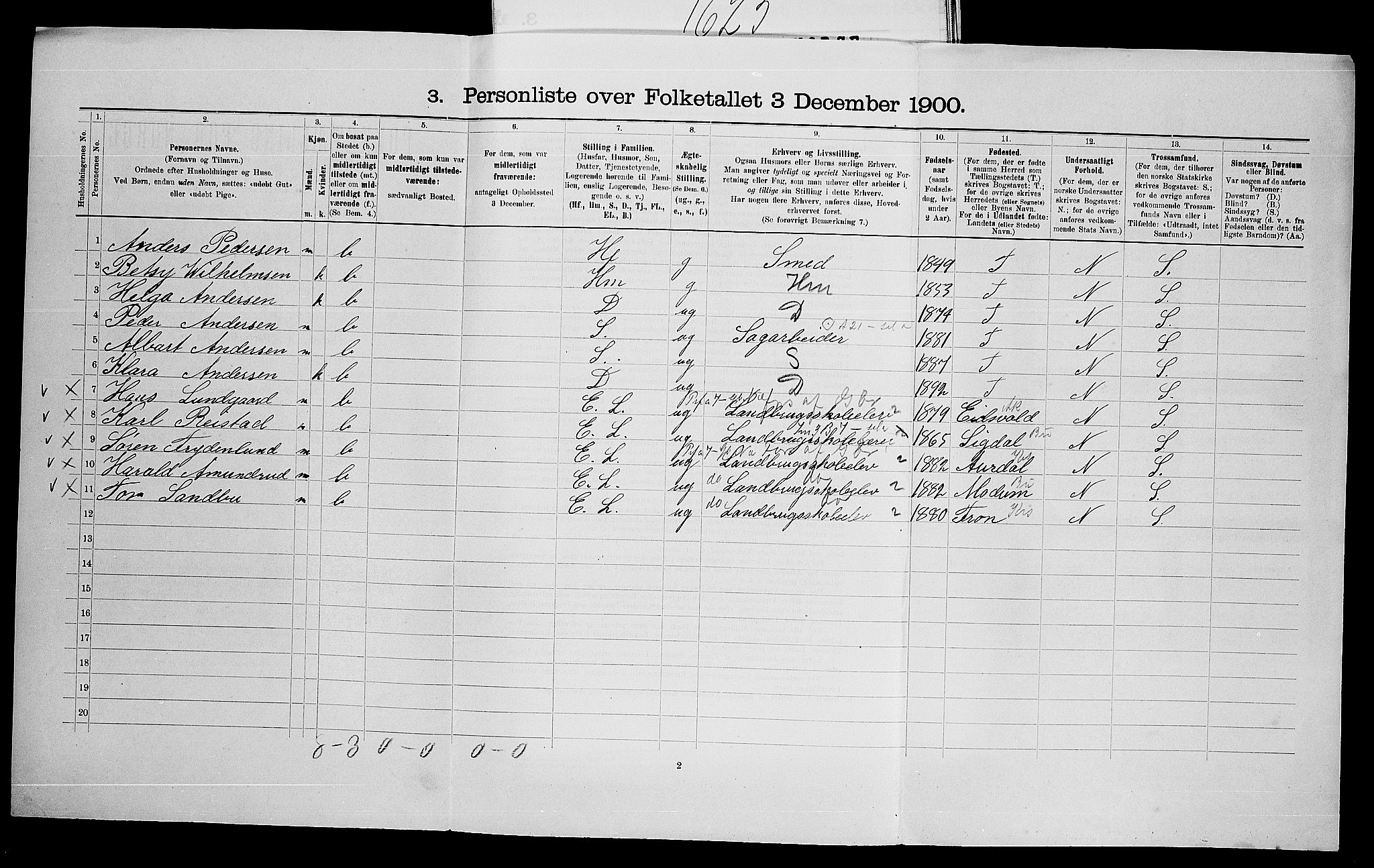 SAO, 1900 census for Asker, 1900, p. 563