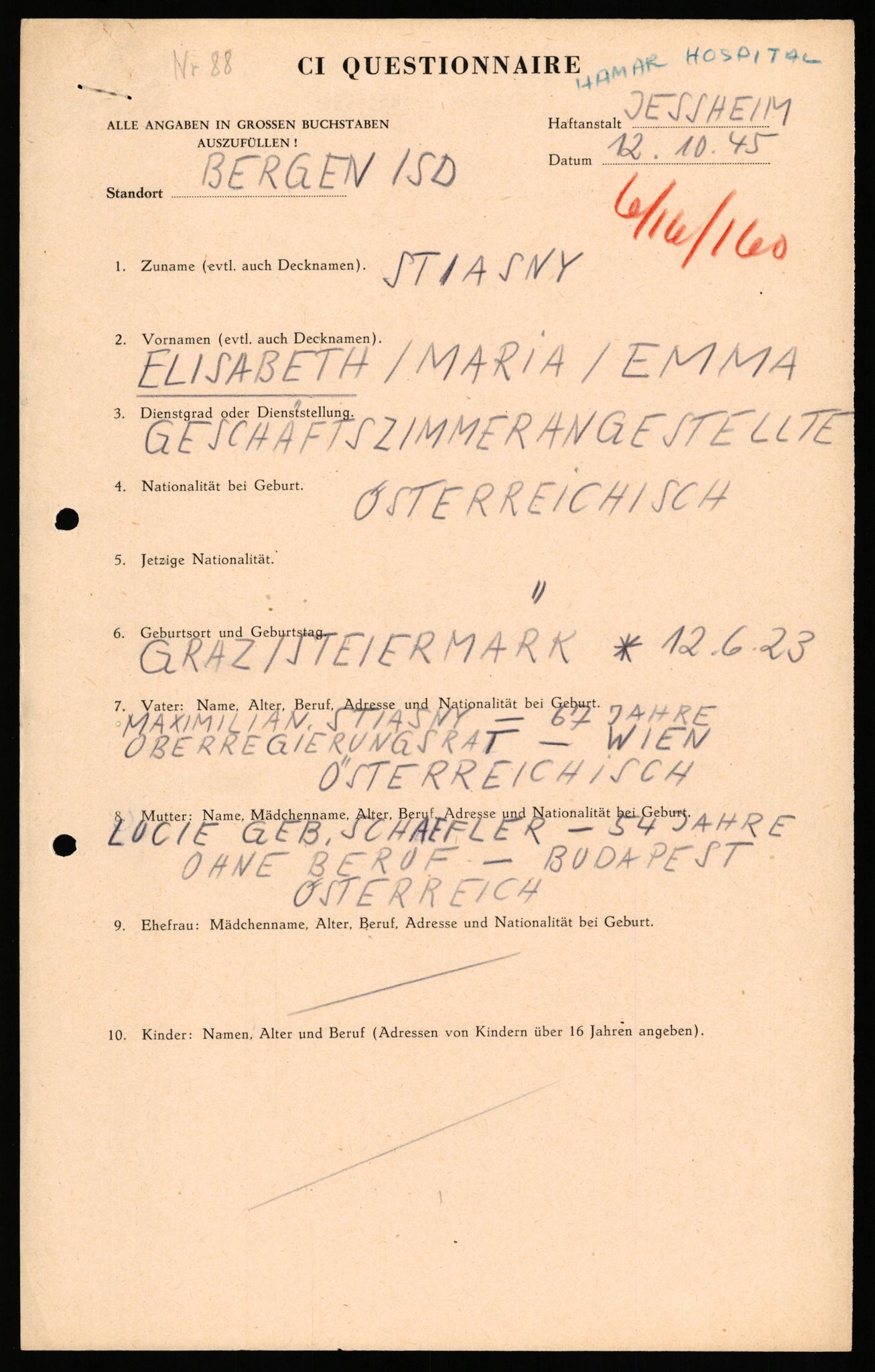 Forsvaret, Forsvarets overkommando II, AV/RA-RAFA-3915/D/Db/L0040: CI Questionaires. Tyske okkupasjonsstyrker i Norge. Østerrikere., 1945-1946, p. 235