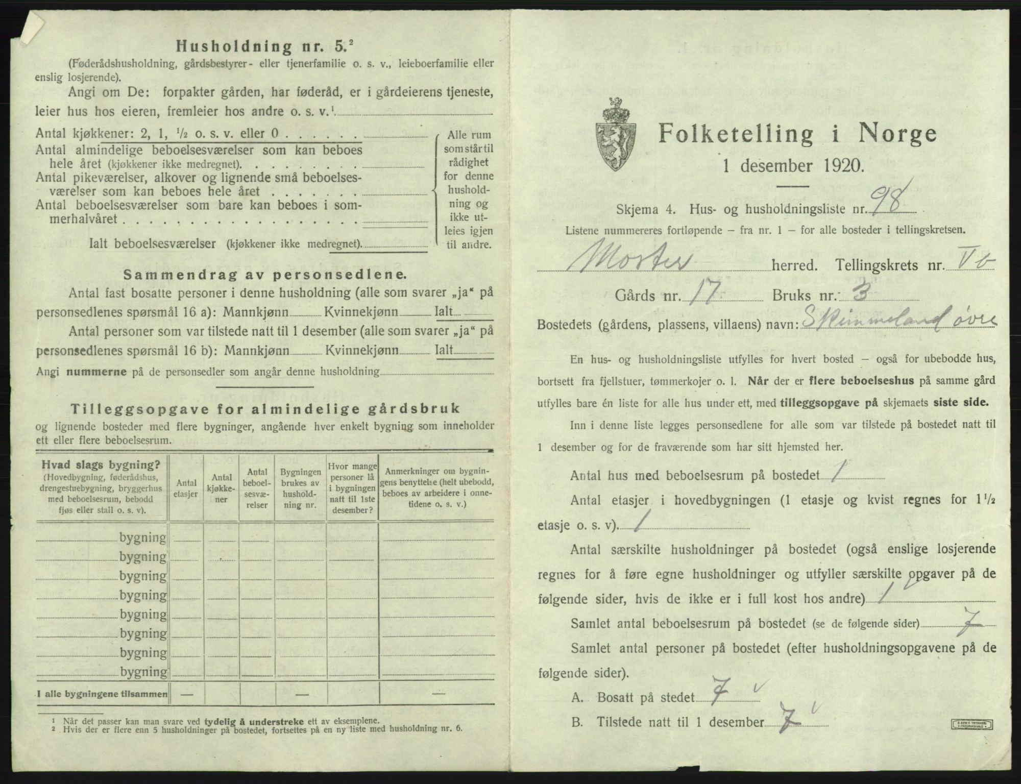 SAB, 1920 census for Moster, 1920, p. 465