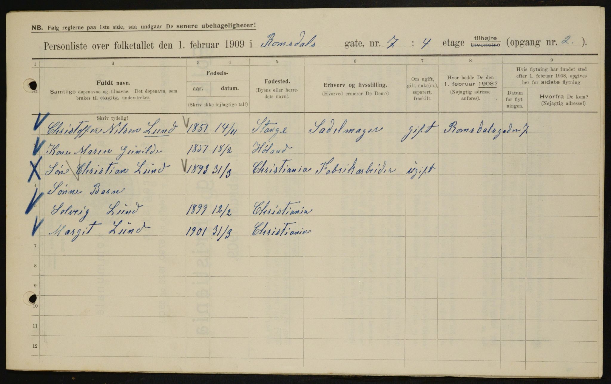 OBA, Municipal Census 1909 for Kristiania, 1909, p. 75517