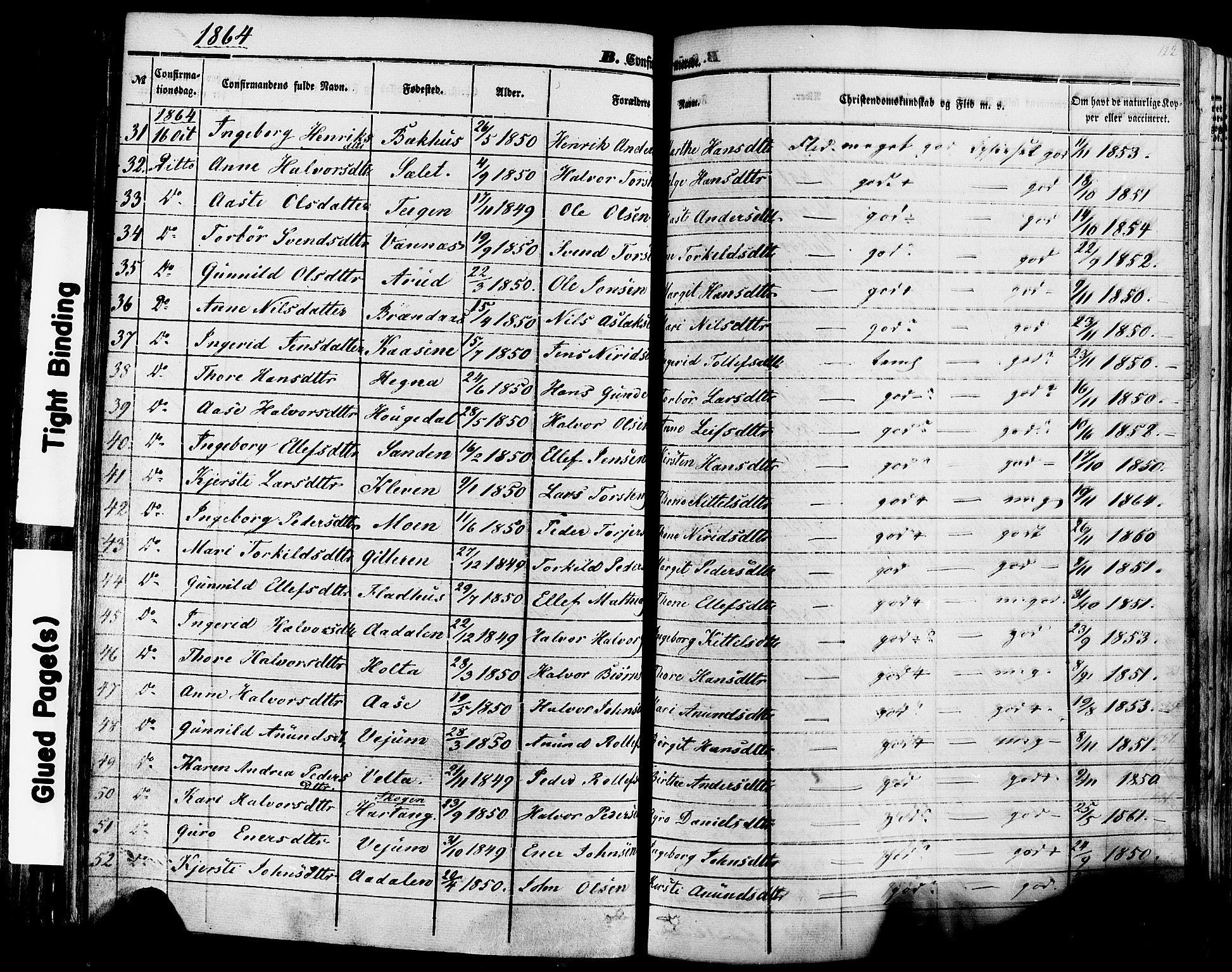 Sauherad kirkebøker, SAKO/A-298/F/Fa/L0007: Parish register (official) no. I 7, 1851-1873, p. 122