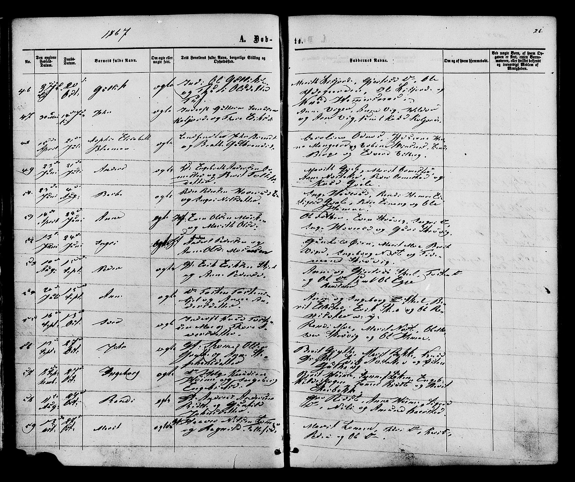 Vestre Slidre prestekontor, SAH/PREST-136/H/Ha/Haa/L0003: Parish register (official) no. 3, 1865-1880, p. 26
