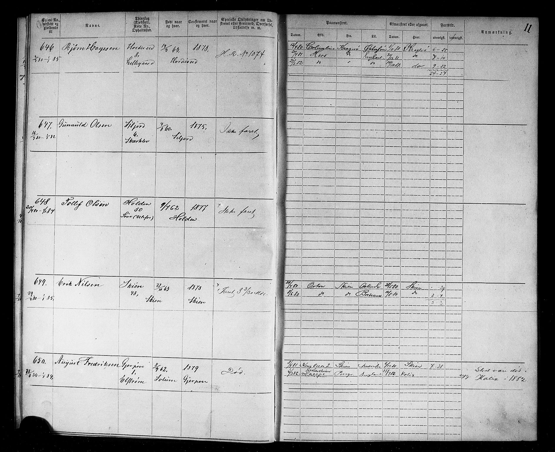 Skien innrulleringskontor, AV/SAKO-A-832/F/Fc/L0003: Annotasjonsrulle, 1879-1899, p. 13