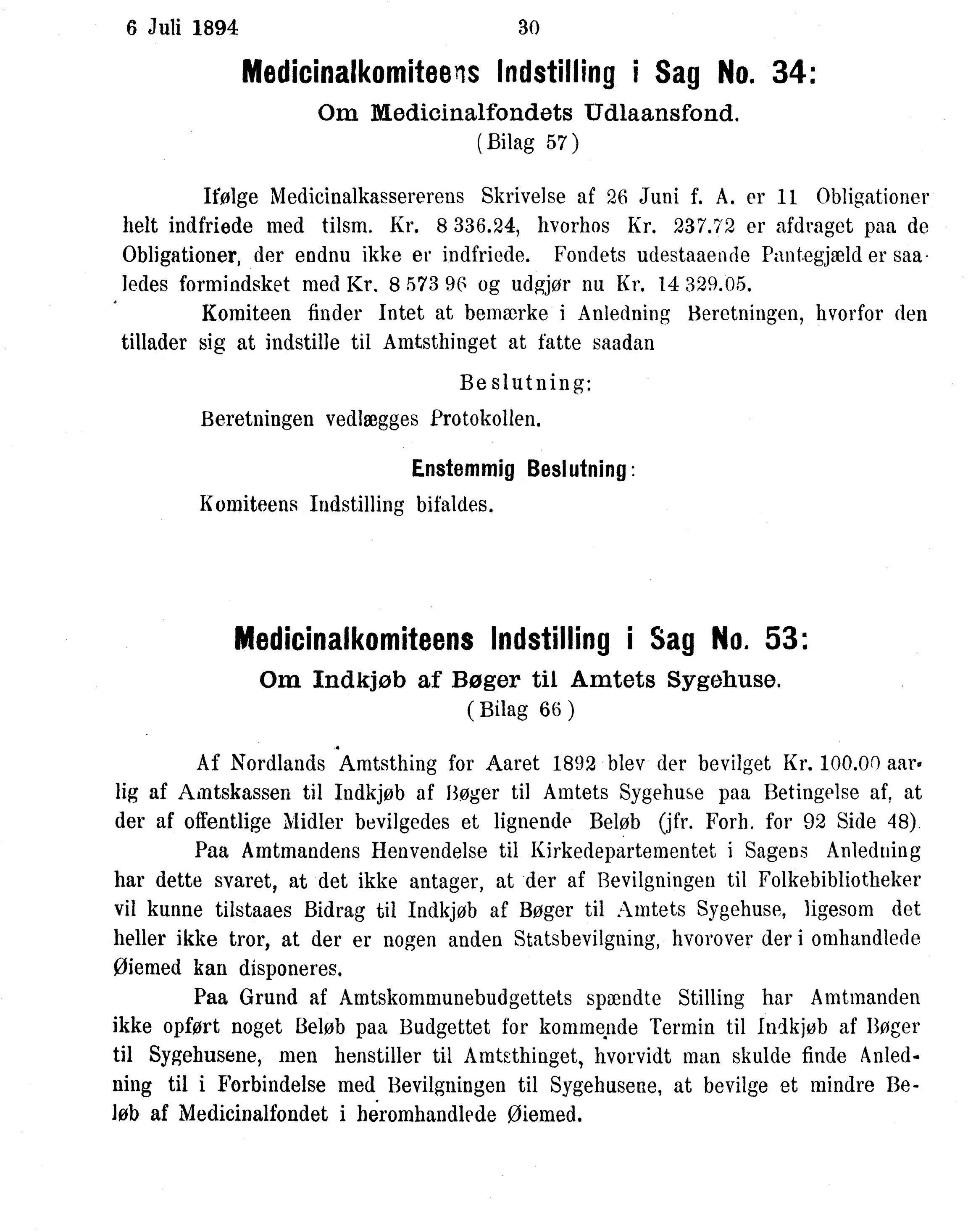 Nordland Fylkeskommune. Fylkestinget, AIN/NFK-17/176/A/Ac/L0017: Fylkestingsforhandlinger 1894, 1894