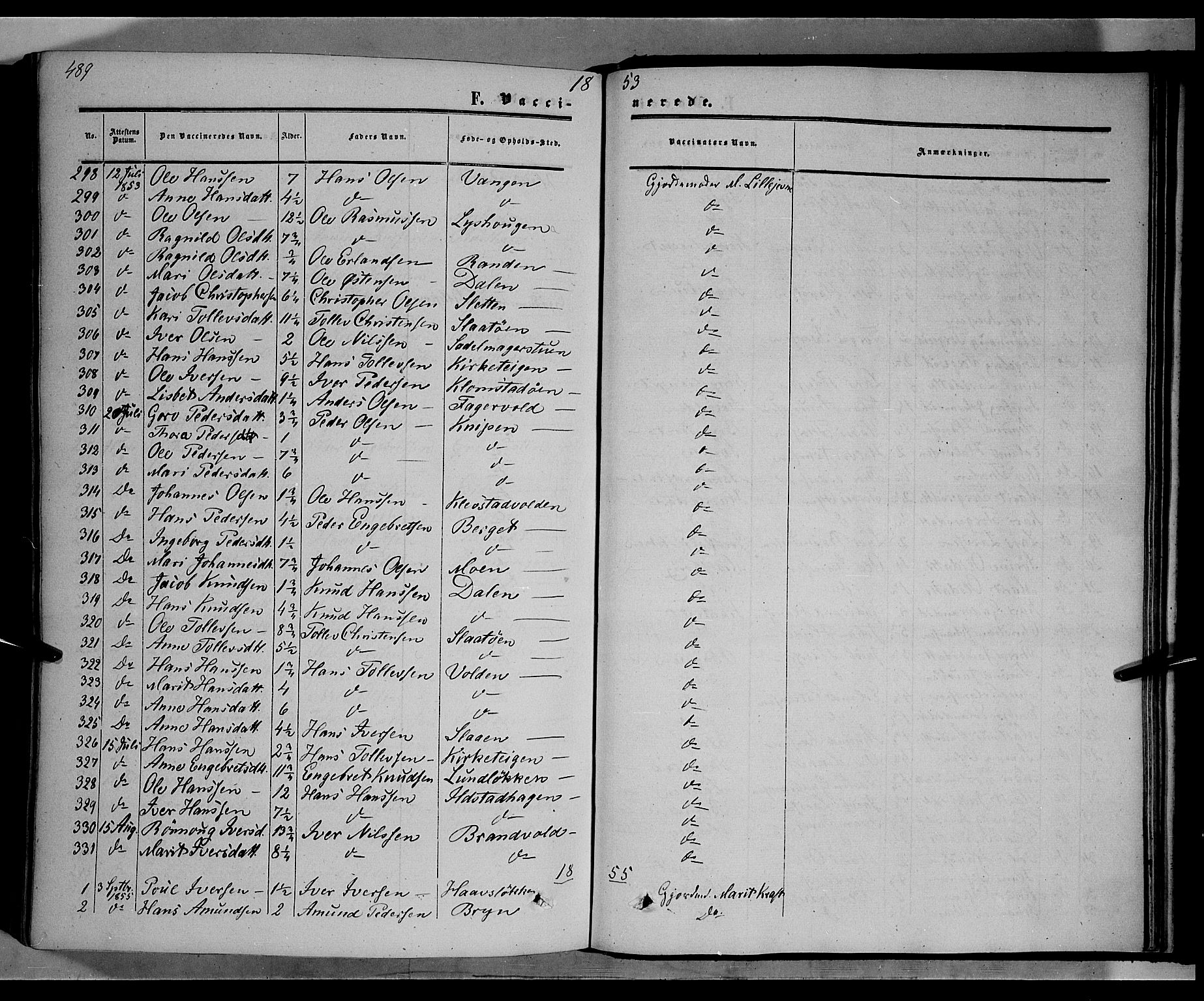 Nord-Fron prestekontor, SAH/PREST-080/H/Ha/Haa/L0001: Parish register (official) no. 1, 1851-1864, p. 489