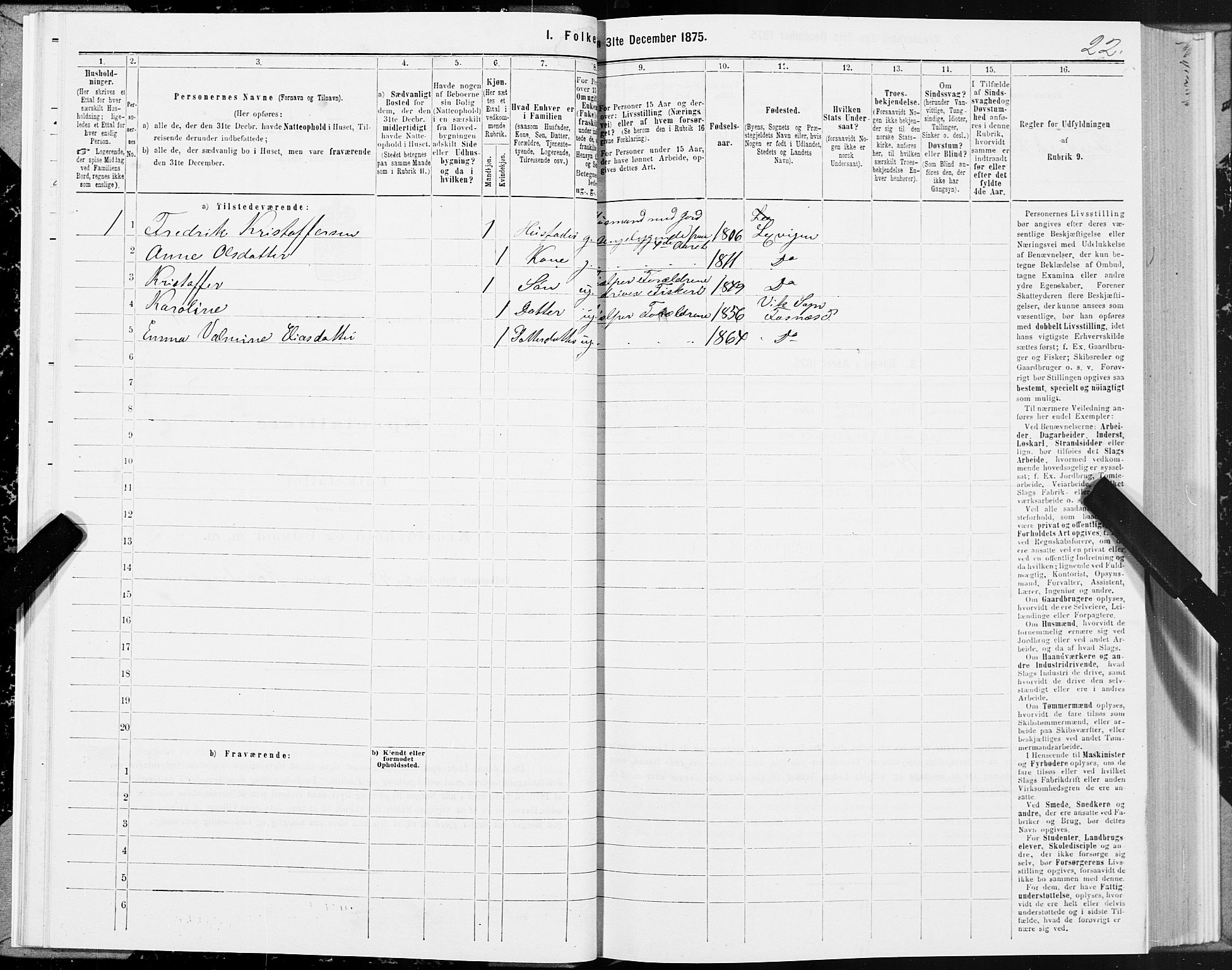 SAT, 1875 census for 1748P Fosnes, 1875, p. 3022