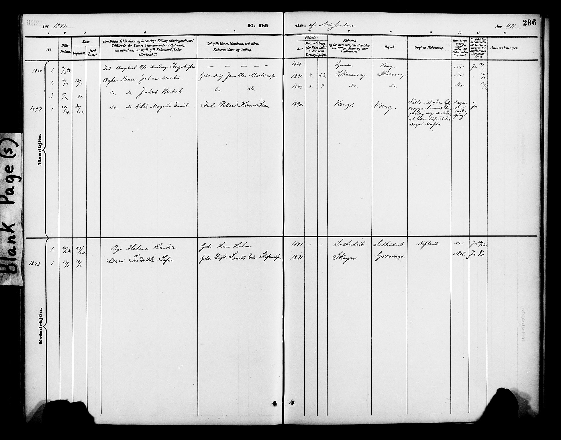 Lenvik sokneprestembete, SATØ/S-1310/H/Ha/Haa/L0013kirke: Parish register (official) no. 13, 1890-1898, p. 236