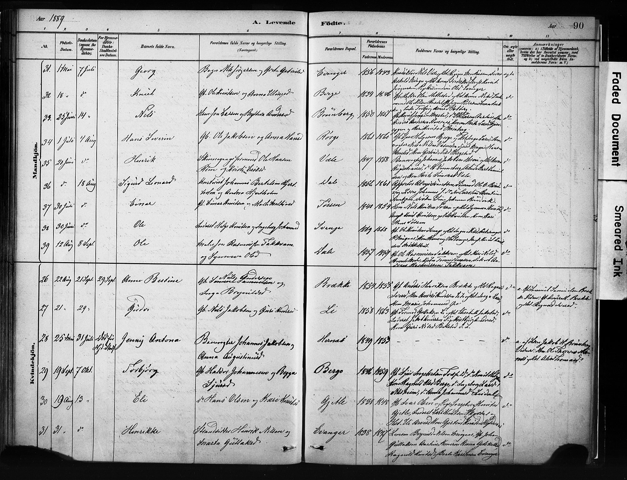 Evanger sokneprestembete, AV/SAB-A-99924: Parish register (official) no. A 1, 1877-1899, p. 90