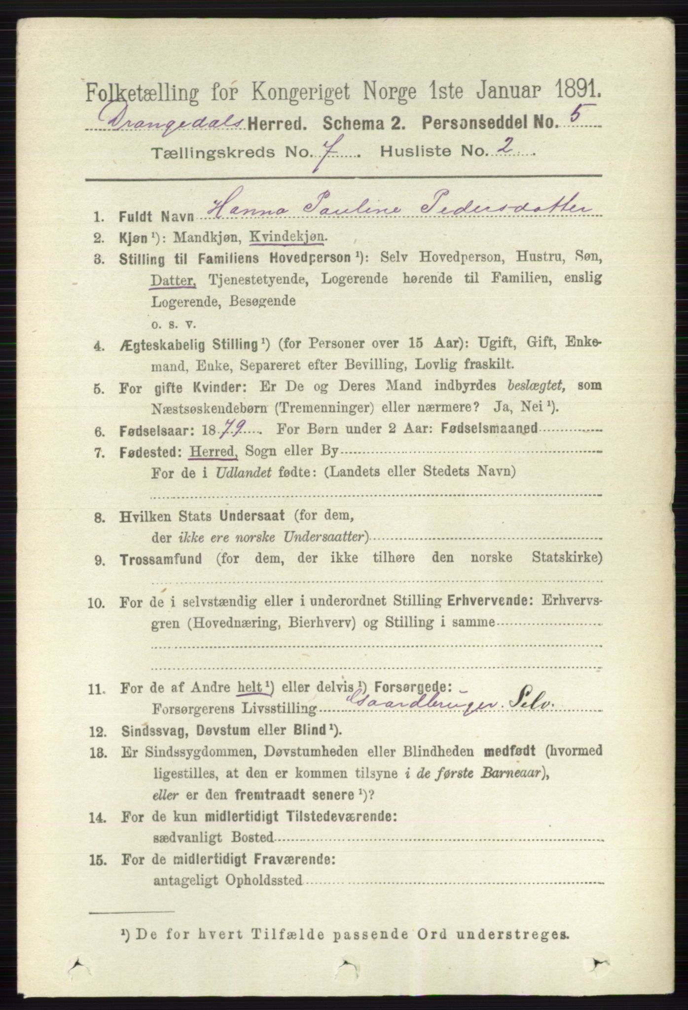 RA, 1891 census for 0817 Drangedal, 1891, p. 2411