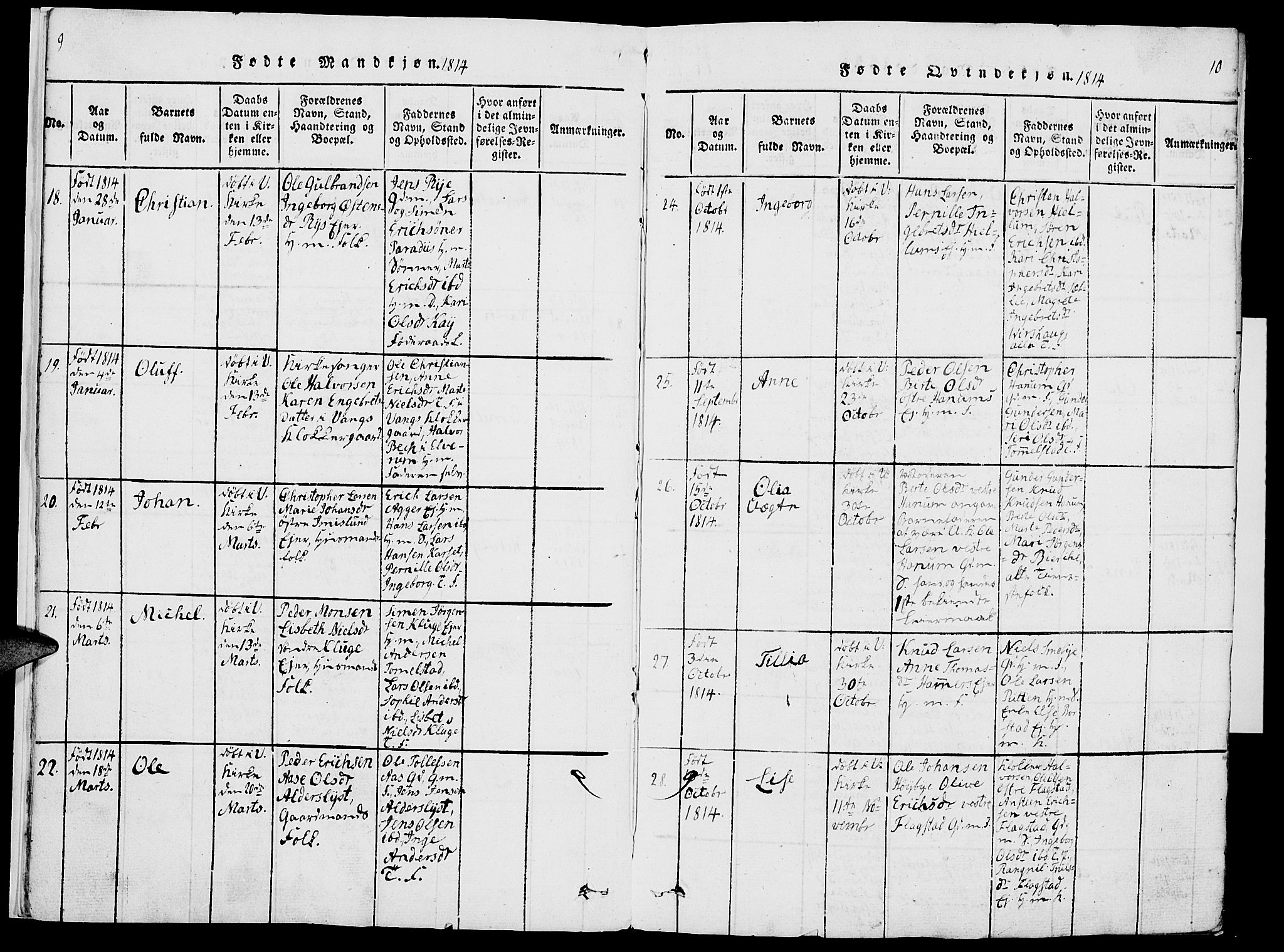 Vang prestekontor, Hedmark, SAH/PREST-008/H/Ha/Haa/L0007: Parish register (official) no. 7, 1813-1826, p. 9-10