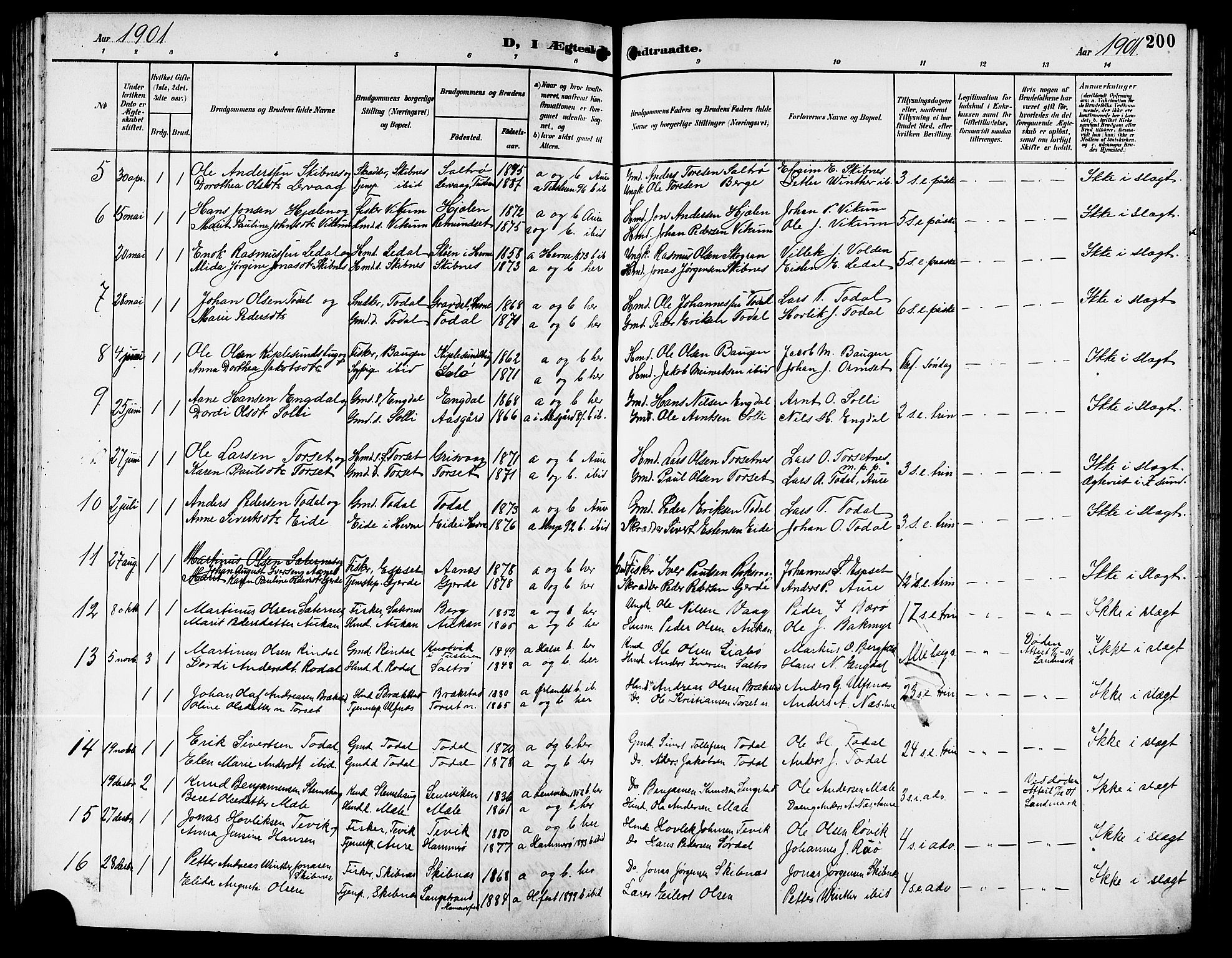 Ministerialprotokoller, klokkerbøker og fødselsregistre - Møre og Romsdal, SAT/A-1454/578/L0910: Parish register (copy) no. 578C03, 1900-1921, p. 200