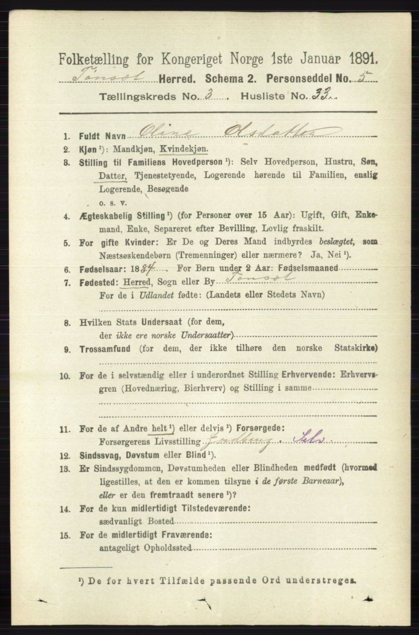 RA, 1891 census for 0437 Tynset, 1891, p. 725