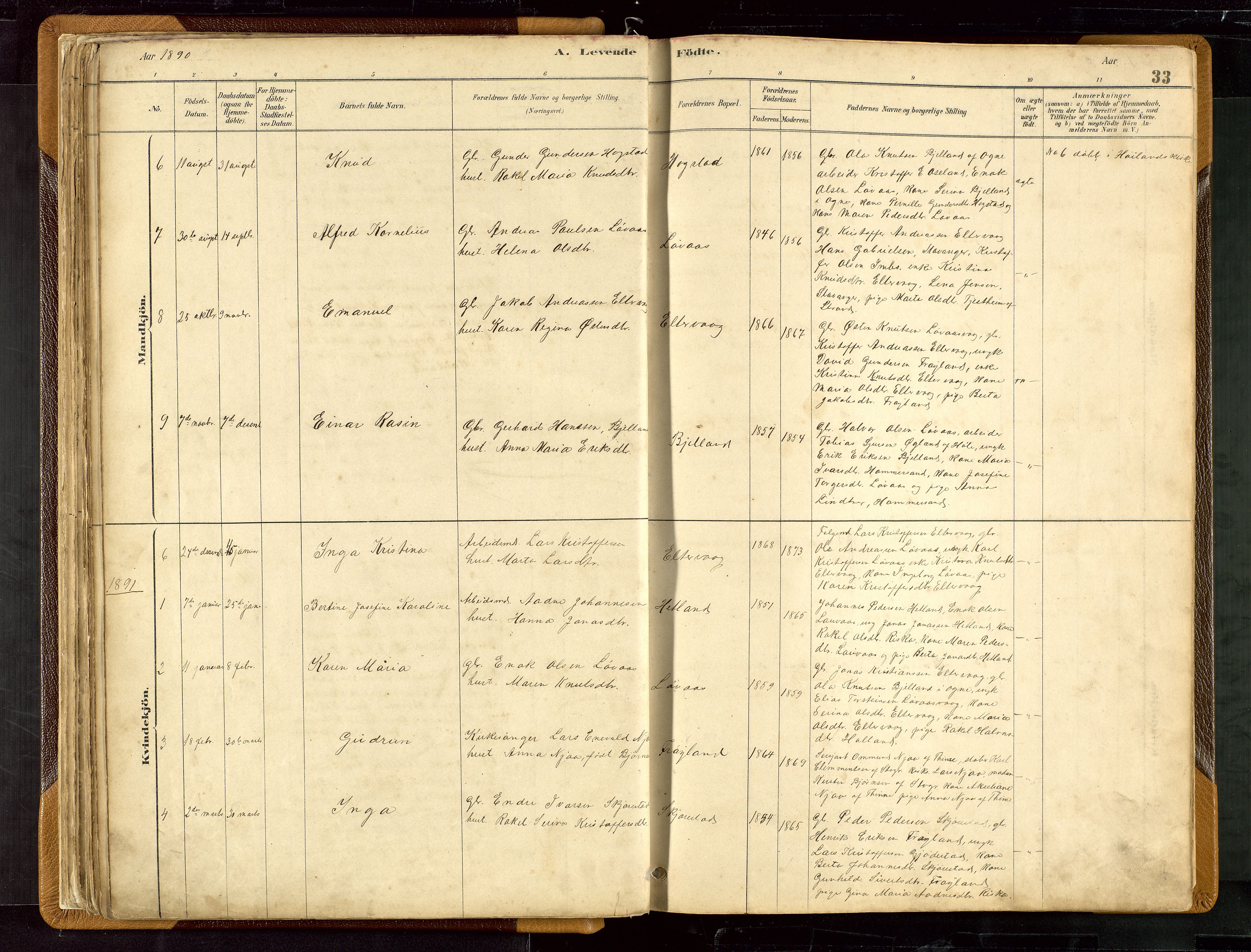 Hetland sokneprestkontor, SAST/A-101826/30/30BB/L0007: Parish register (copy) no. B 7, 1878-1910, p. 33