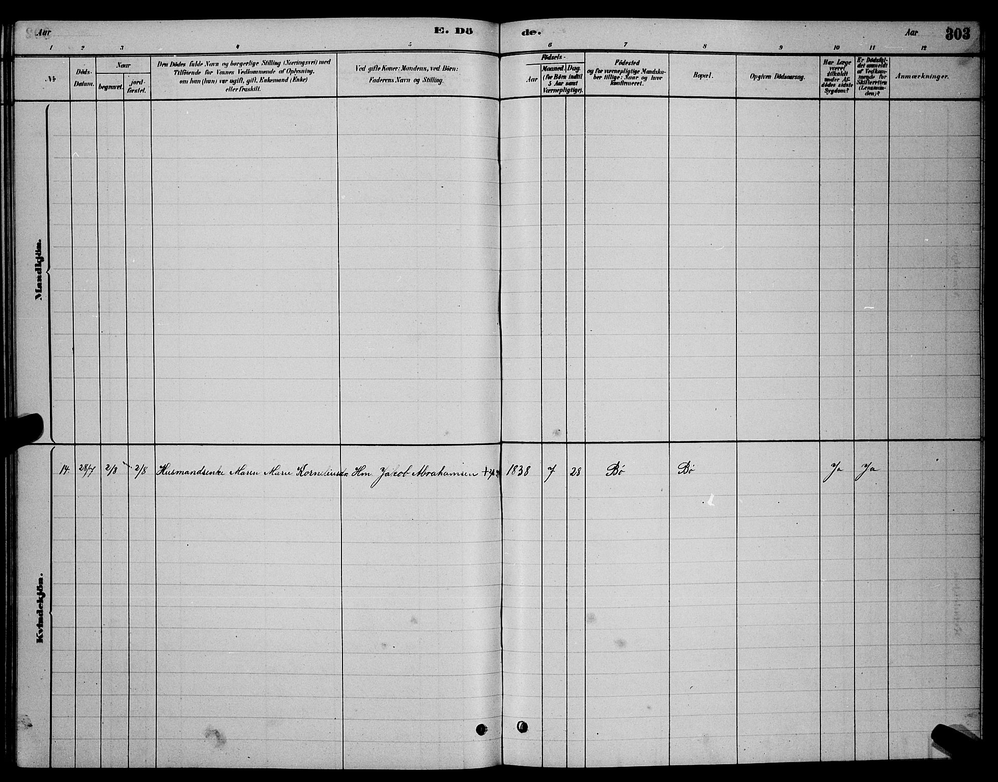 Ministerialprotokoller, klokkerbøker og fødselsregistre - Nordland, AV/SAT-A-1459/855/L0816: Parish register (copy) no. 855C05, 1879-1894, p. 303