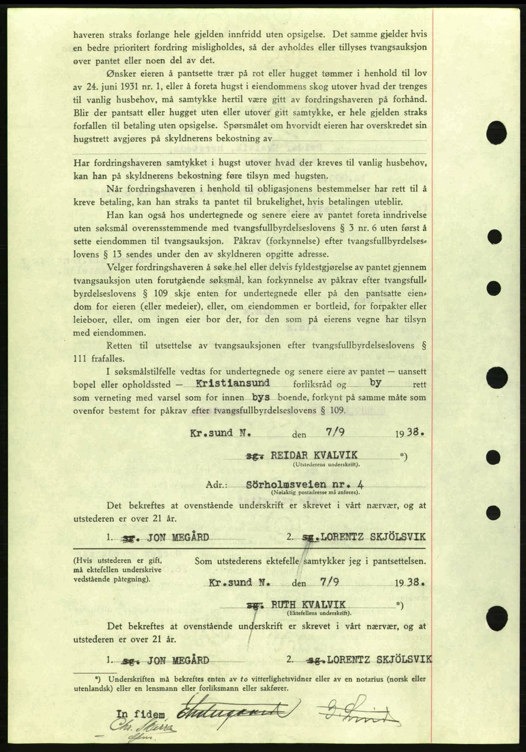 Kristiansund byfogd, SAT/A-4587/A/27: Mortgage book no. 31, 1938-1939, Diary no: : 674/1938