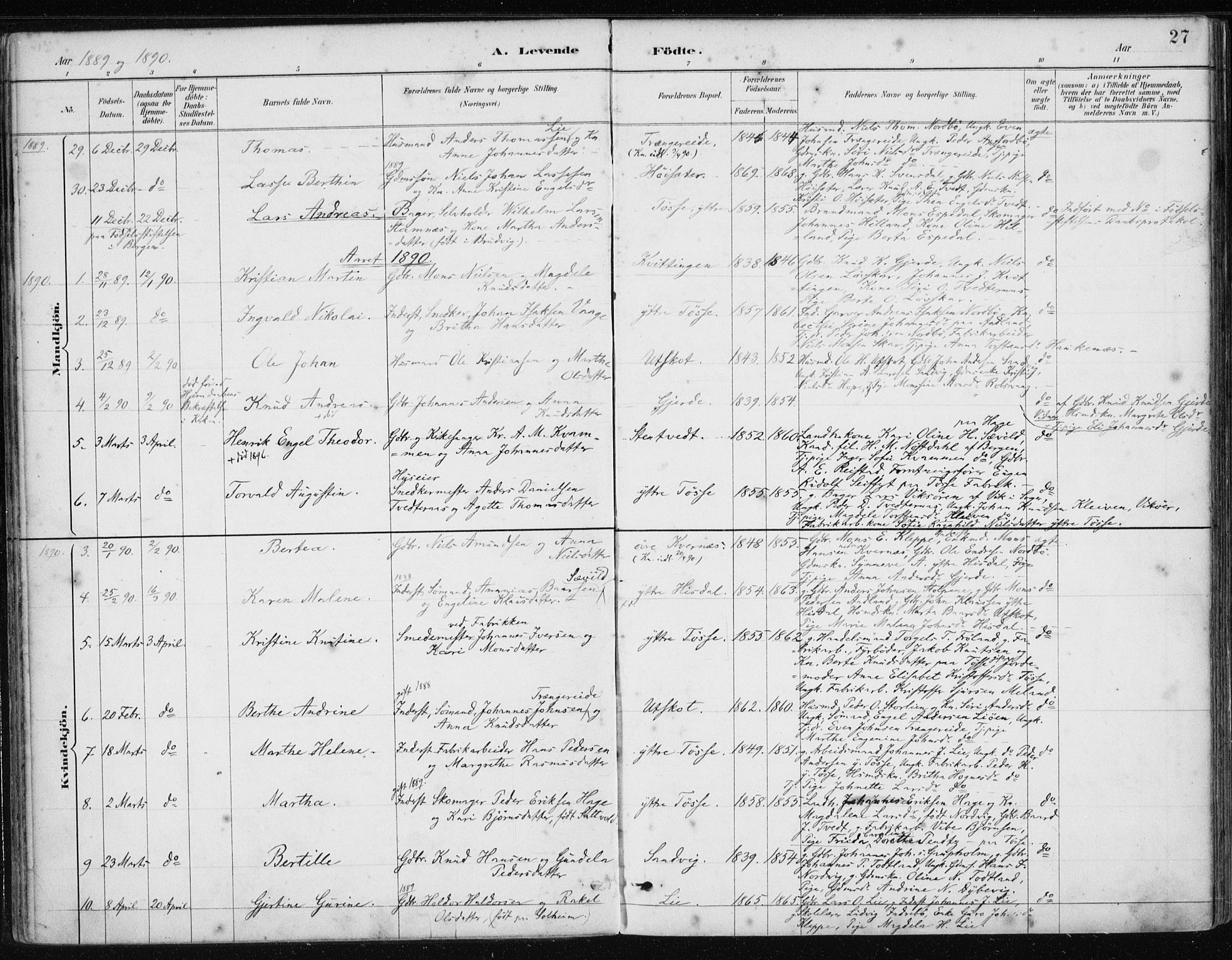 Samnanger Sokneprestembete, AV/SAB-A-77501/H/Haa: Parish register (official) no. A 1, 1885-1901, p. 27