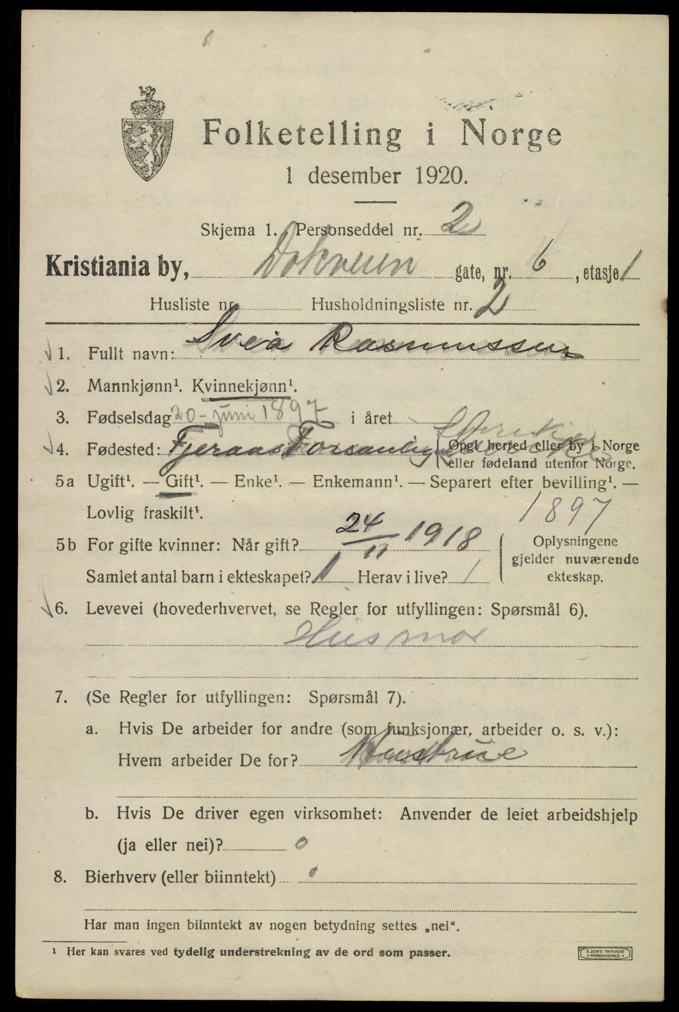 SAO, 1920 census for Kristiania, 1920, p. 199445