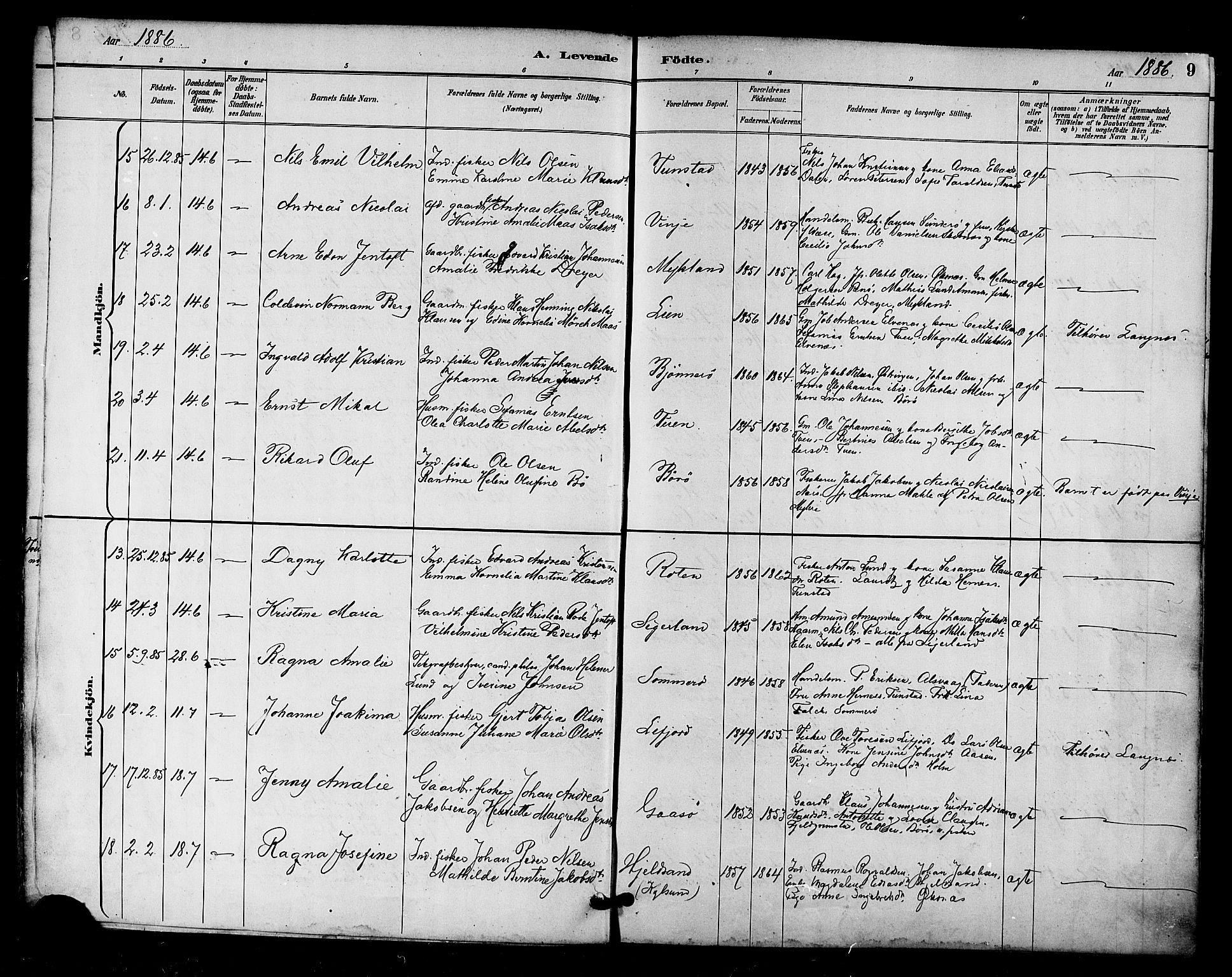 Ministerialprotokoller, klokkerbøker og fødselsregistre - Nordland, AV/SAT-A-1459/893/L1337: Parish register (official) no. 893A09, 1885-1893, p. 9