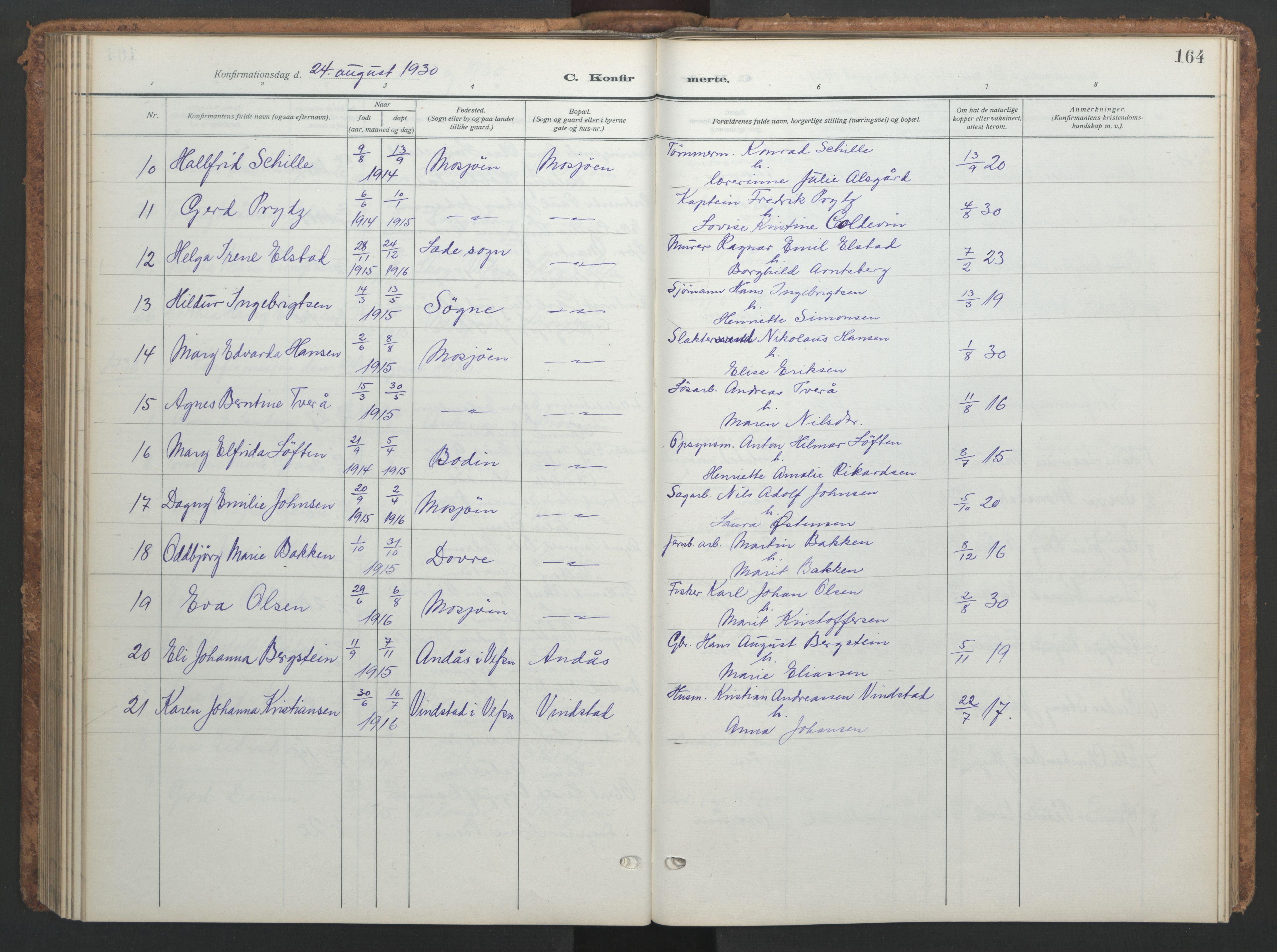 Ministerialprotokoller, klokkerbøker og fødselsregistre - Nordland, AV/SAT-A-1459/820/L0303: Parish register (copy) no. 820C05, 1917-1952, p. 164