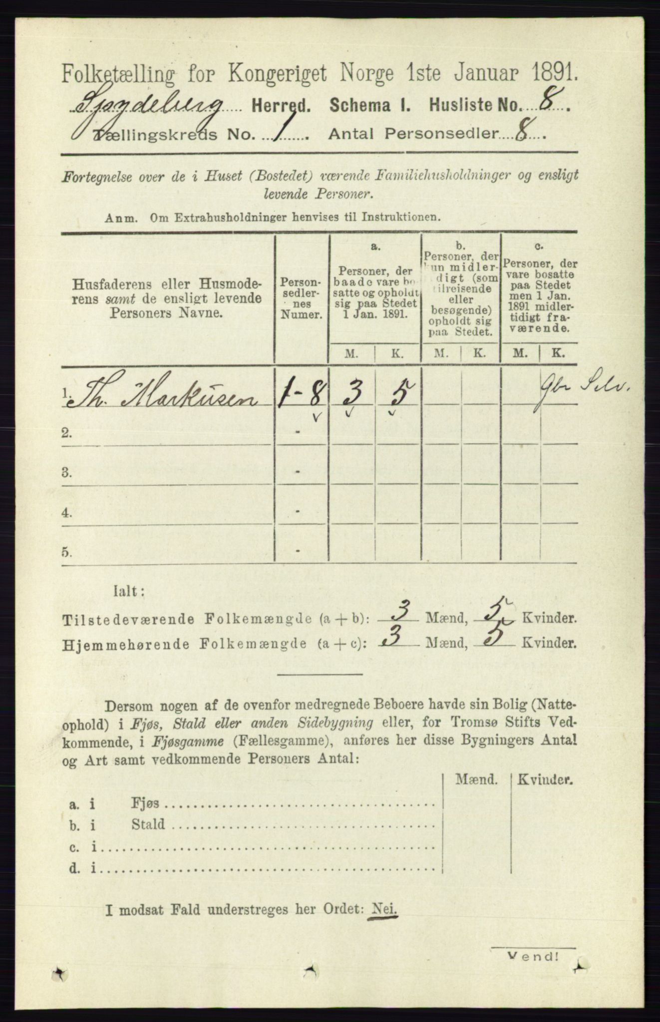 RA, 1891 census for 0123 Spydeberg, 1891, p. 43