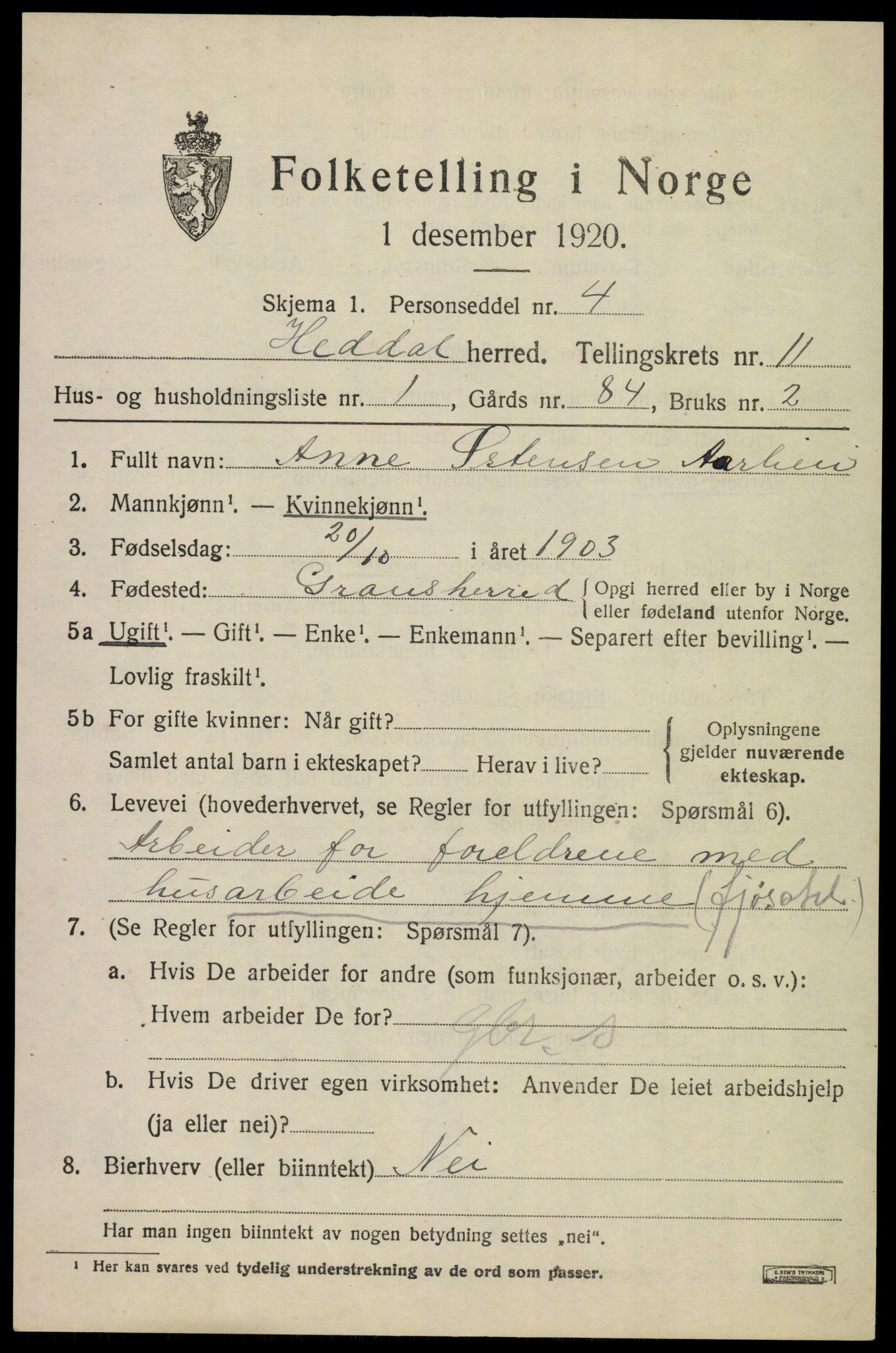 SAKO, 1920 census for Heddal, 1920, p. 7744