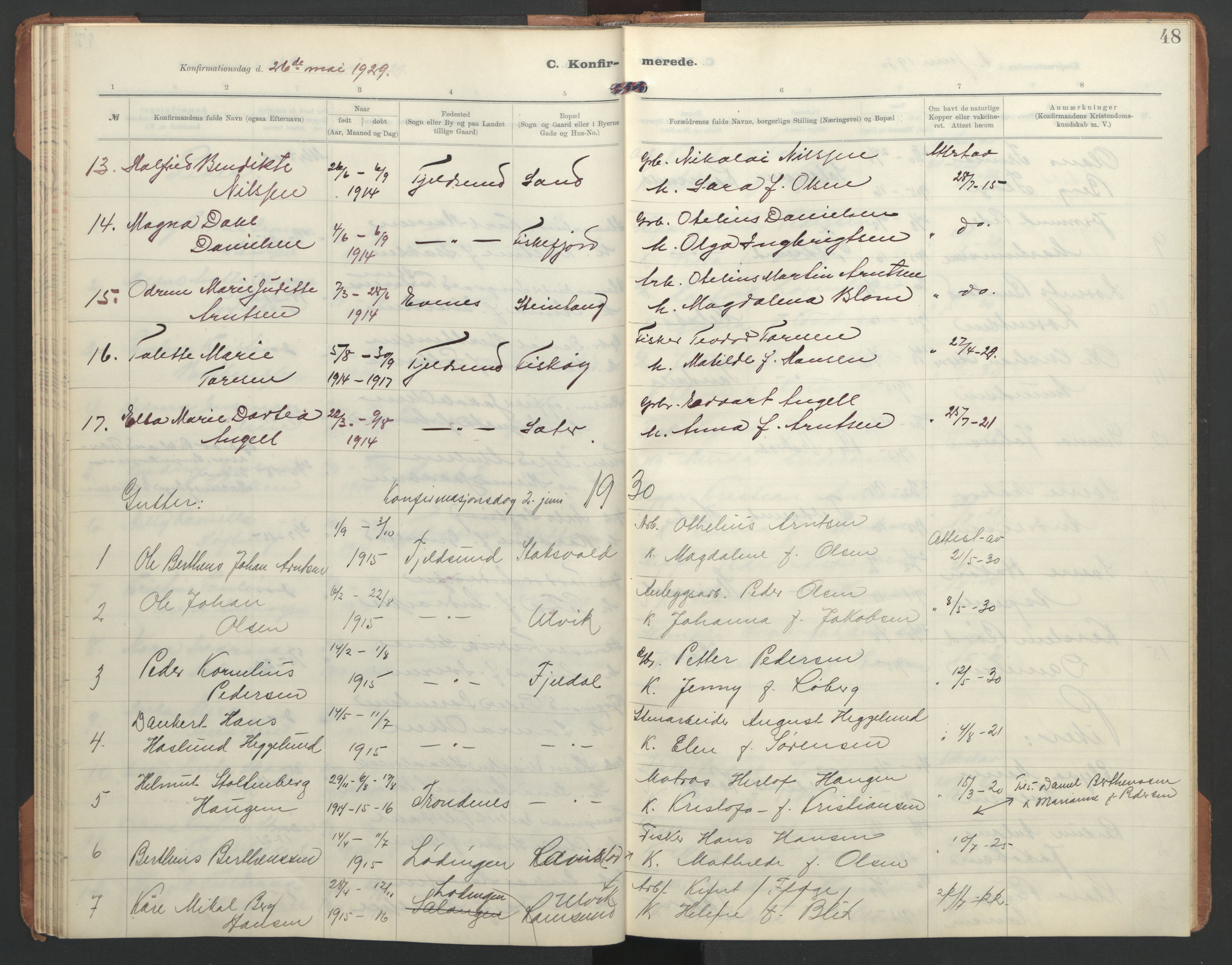 Ministerialprotokoller, klokkerbøker og fødselsregistre - Nordland, AV/SAT-A-1459/865/L0934: Parish register (copy) no. 865C06, 1911-1942, p. 48