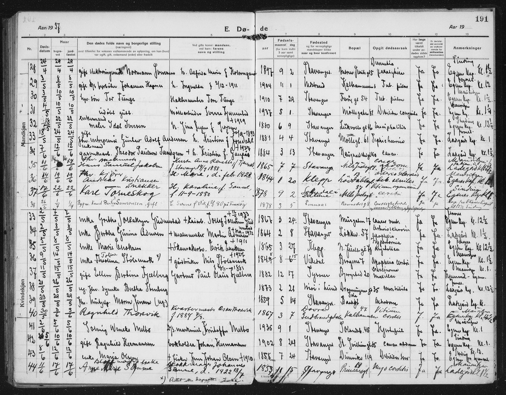 Domkirken sokneprestkontor, AV/SAST-A-101812/002/A/L0017: Parish register (official) no. A 36, 1917-1938, p. 191