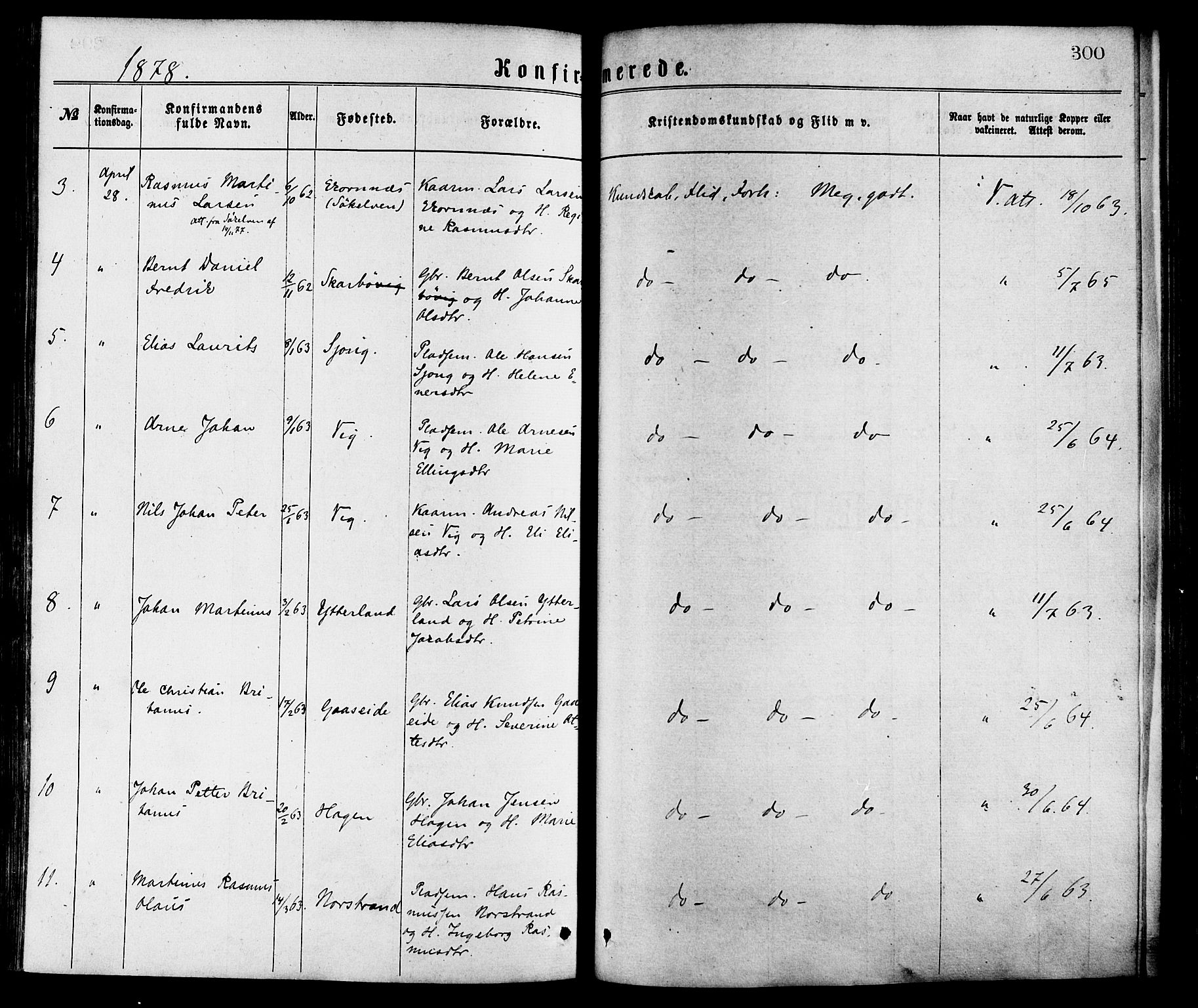 Ministerialprotokoller, klokkerbøker og fødselsregistre - Møre og Romsdal, AV/SAT-A-1454/528/L0400: Parish register (official) no. 528A11, 1871-1879, p. 300