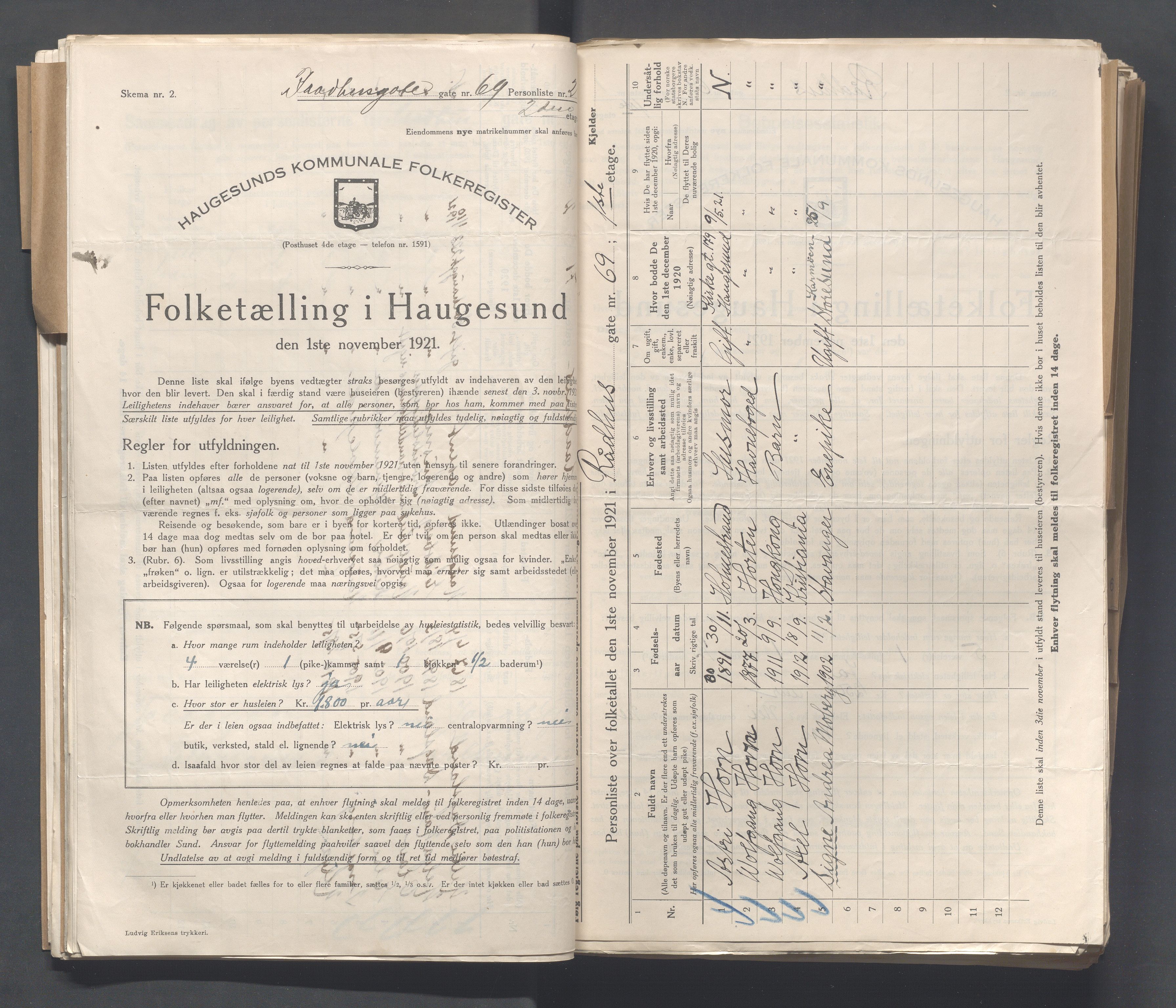 IKAR, Local census 1.11.1921 for Haugesund, 1921, p. 3251