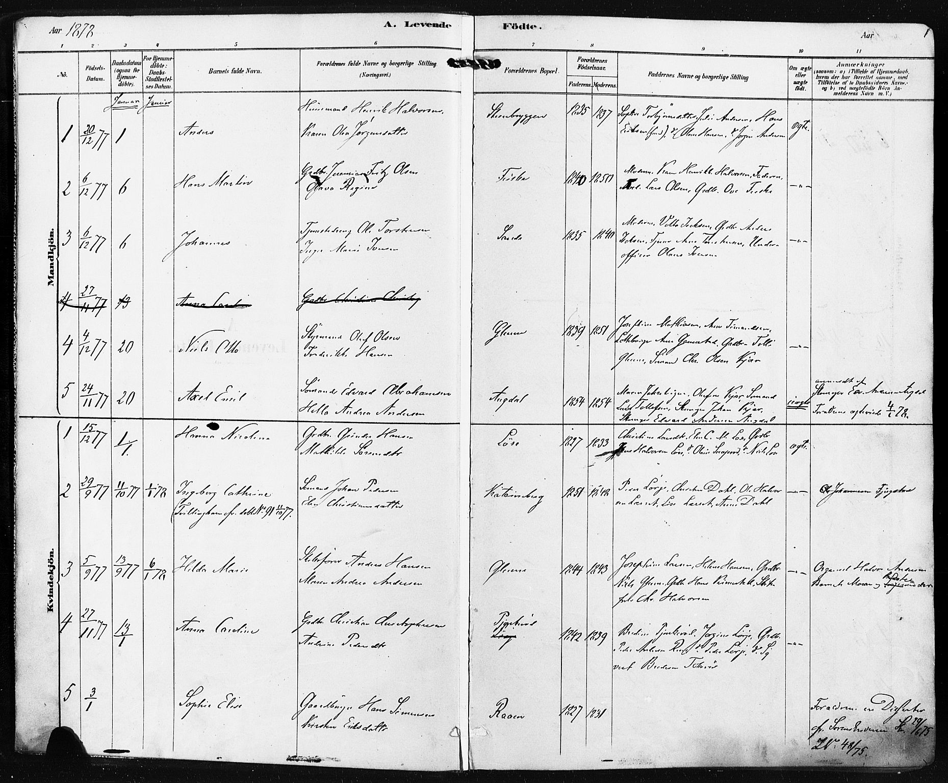 Borre kirkebøker, SAKO/A-338/F/Fa/L0009: Parish register (official) no. I 9, 1878-1896, p. 1