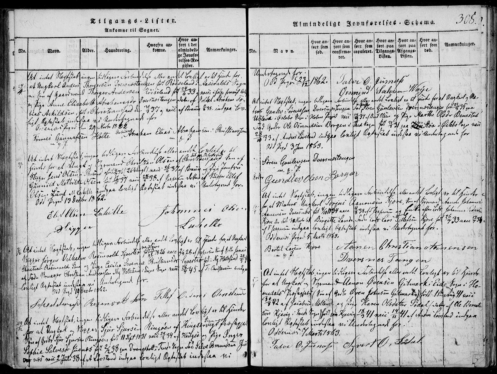 Oddernes sokneprestkontor, SAK/1111-0033/F/Fa/Faa/L0005: Parish register (official) no. A 5, 1820-1838, p. 308