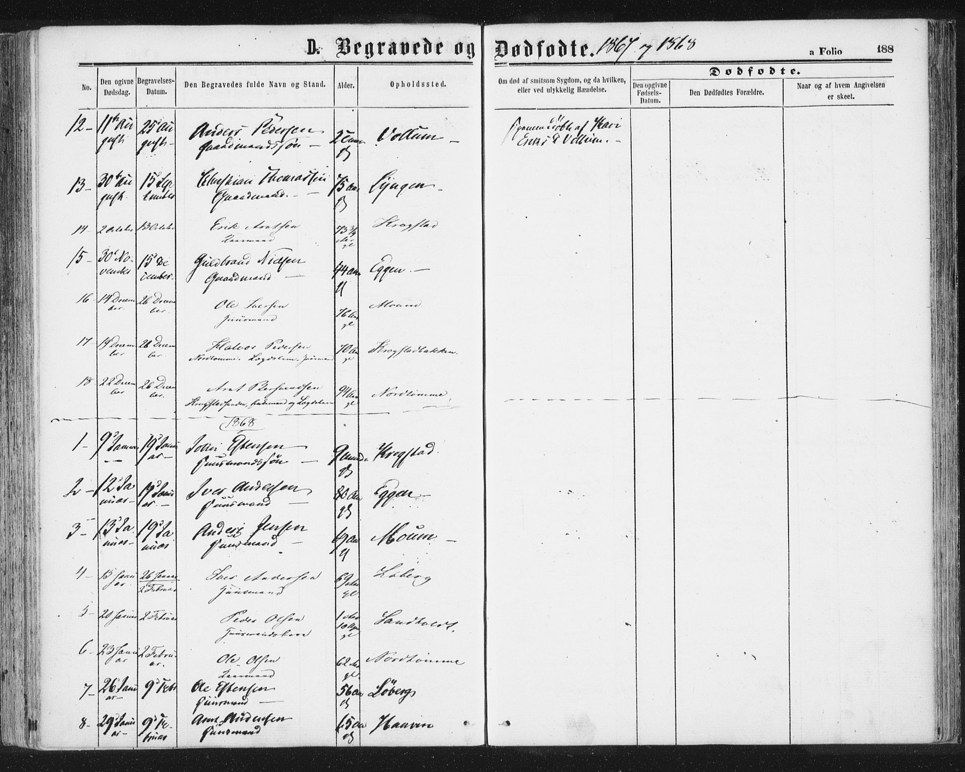 Ministerialprotokoller, klokkerbøker og fødselsregistre - Sør-Trøndelag, SAT/A-1456/692/L1104: Parish register (official) no. 692A04, 1862-1878, p. 188