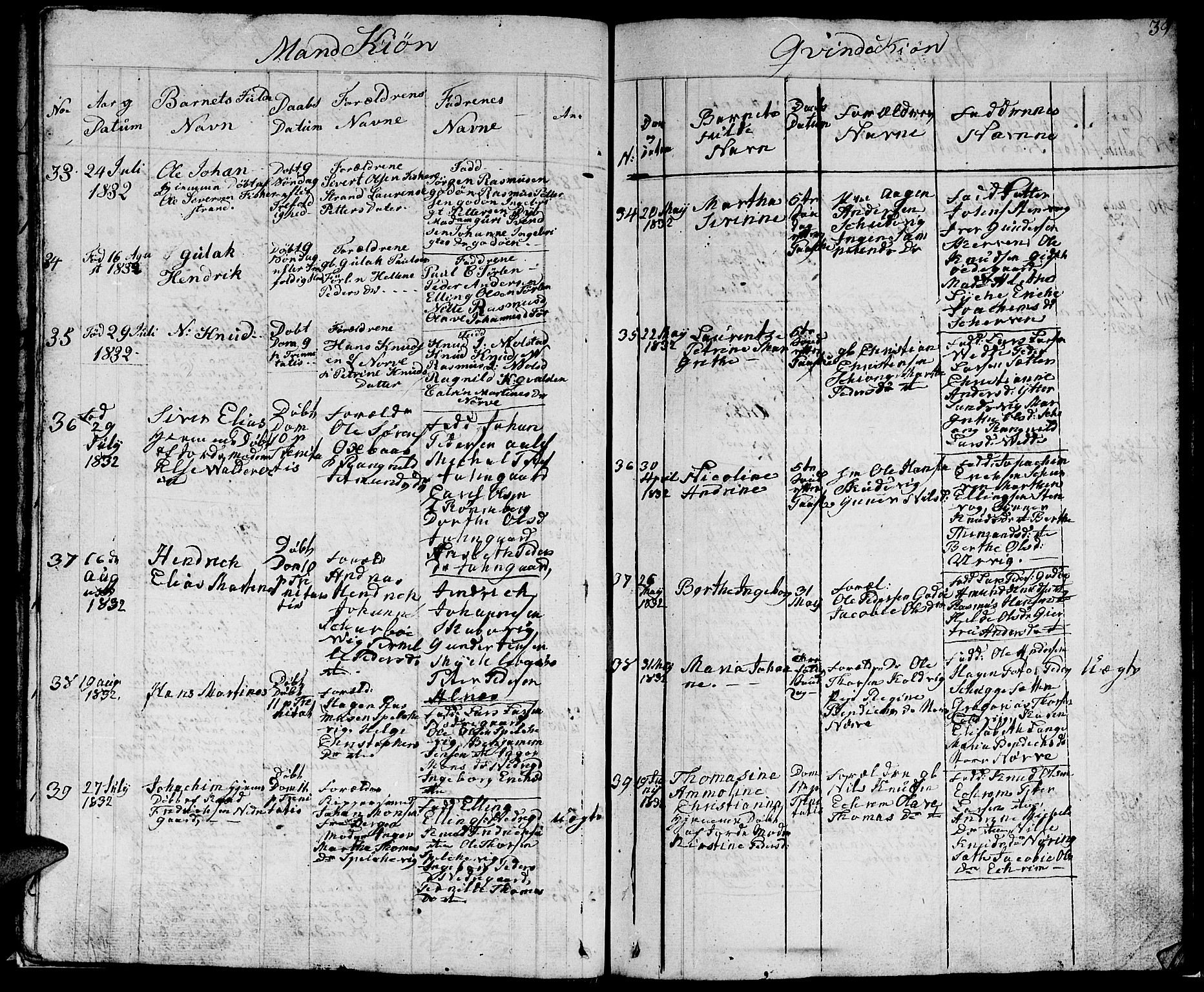 Ministerialprotokoller, klokkerbøker og fødselsregistre - Møre og Romsdal, AV/SAT-A-1454/528/L0425: Parish register (copy) no. 528C06, 1827-1840, p. 39