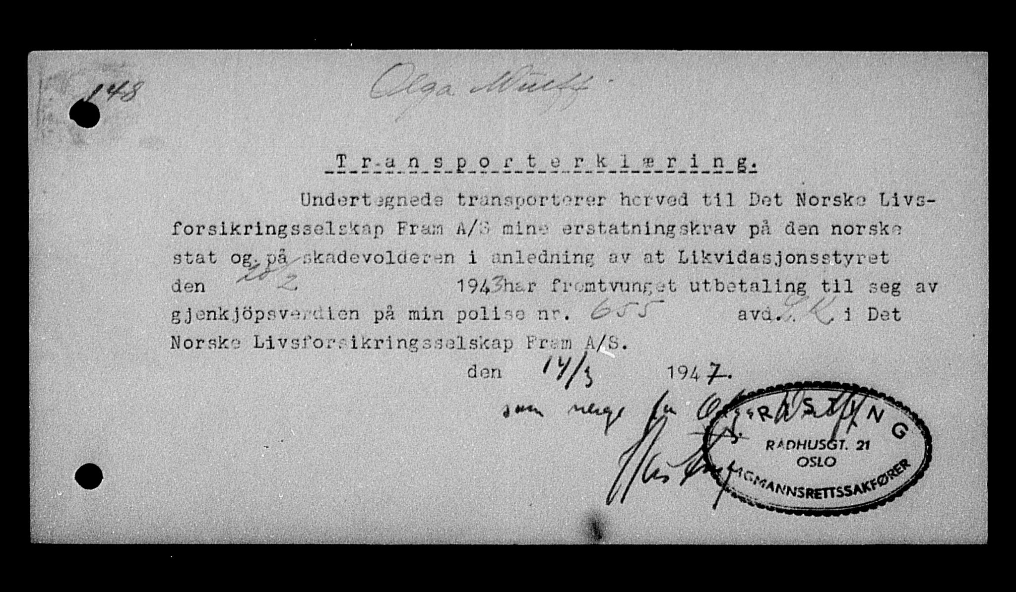 Justisdepartementet, Tilbakeføringskontoret for inndratte formuer, AV/RA-S-1564/H/Hc/Hcc/L0988: --, 1945-1947, p. 6