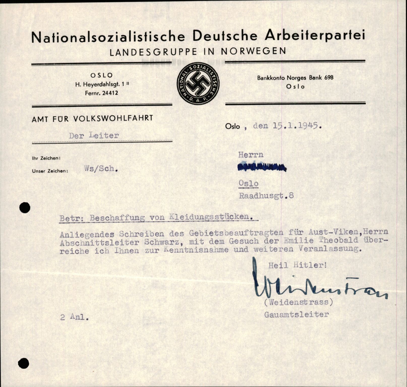 Forsvarets Overkommando. 2 kontor. Arkiv 11.4. Spredte tyske arkivsaker, AV/RA-RAFA-7031/D/Dar/Darb/L0015: Reichskommissariat - NSDAP in Norwegen, 1938-1945, p. 675