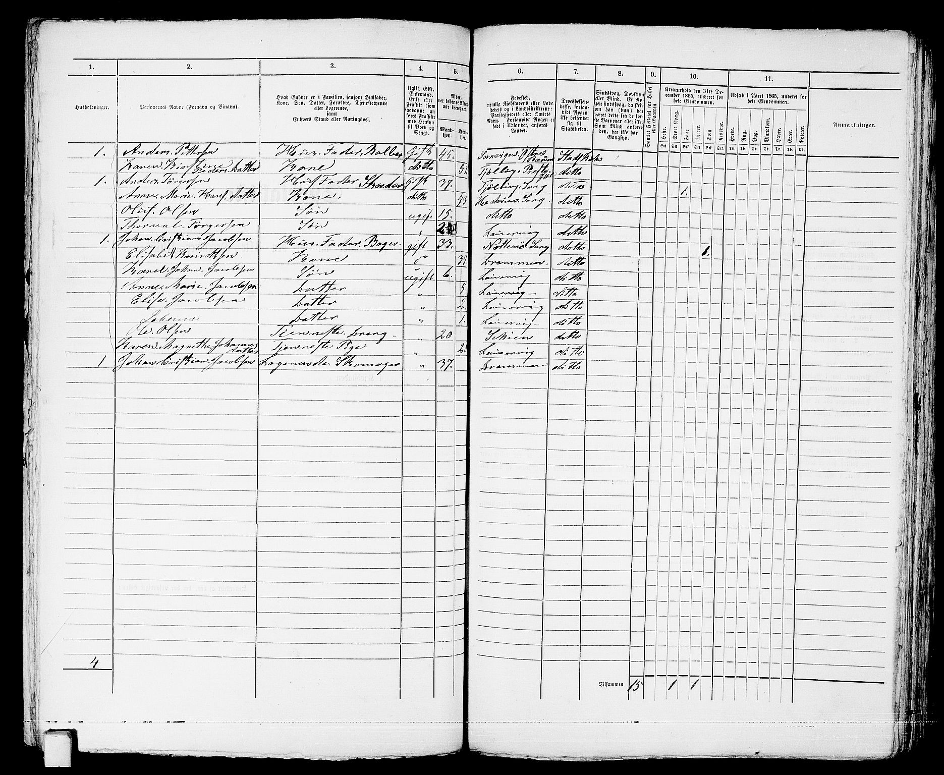 RA, 1865 census for Larvik, 1865, p. 212