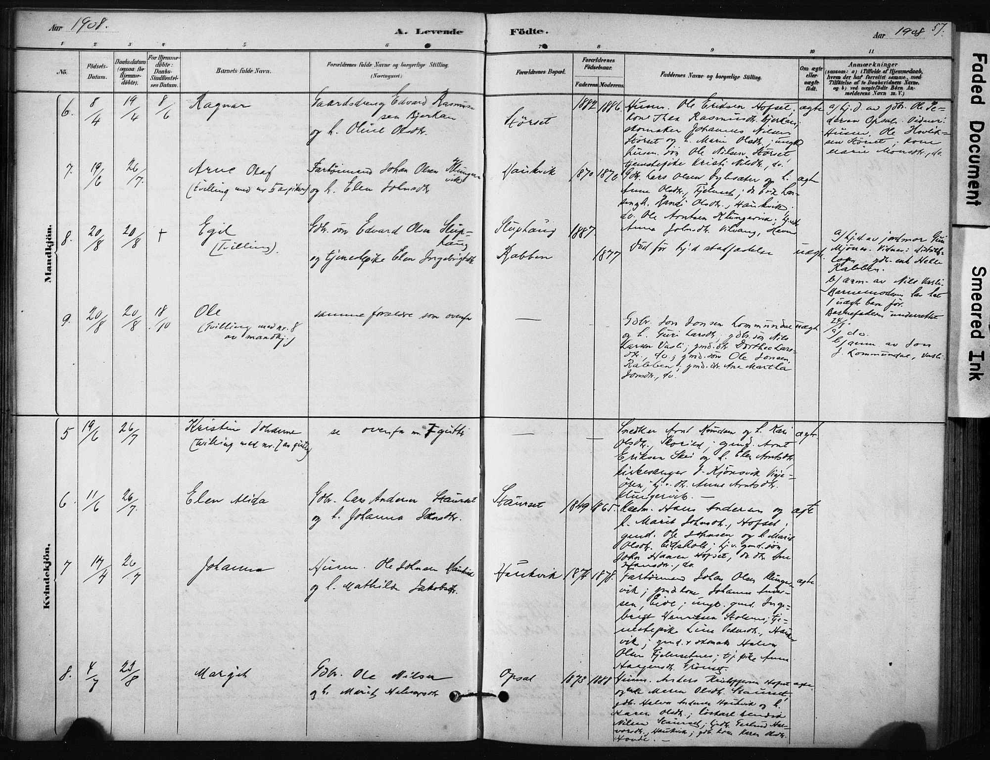 Ministerialprotokoller, klokkerbøker og fødselsregistre - Sør-Trøndelag, AV/SAT-A-1456/631/L0512: Parish register (official) no. 631A01, 1879-1912, p. 57