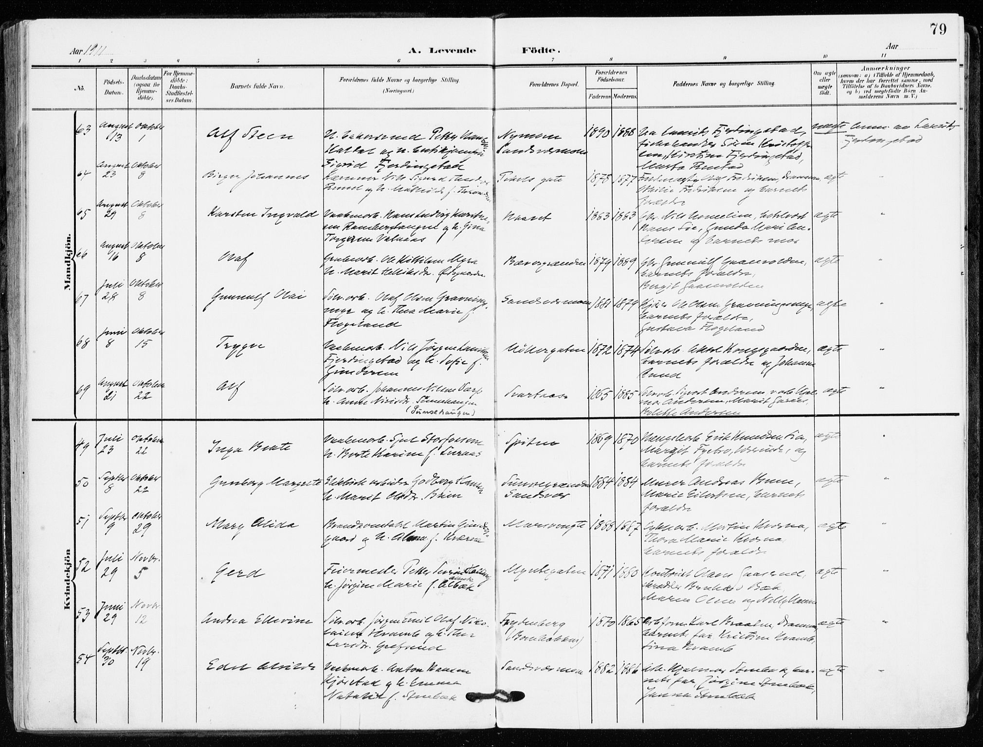 Kongsberg kirkebøker, AV/SAKO-A-22/F/Fb/L0004: Parish register (official) no. II 4, 1906-1918, p. 79