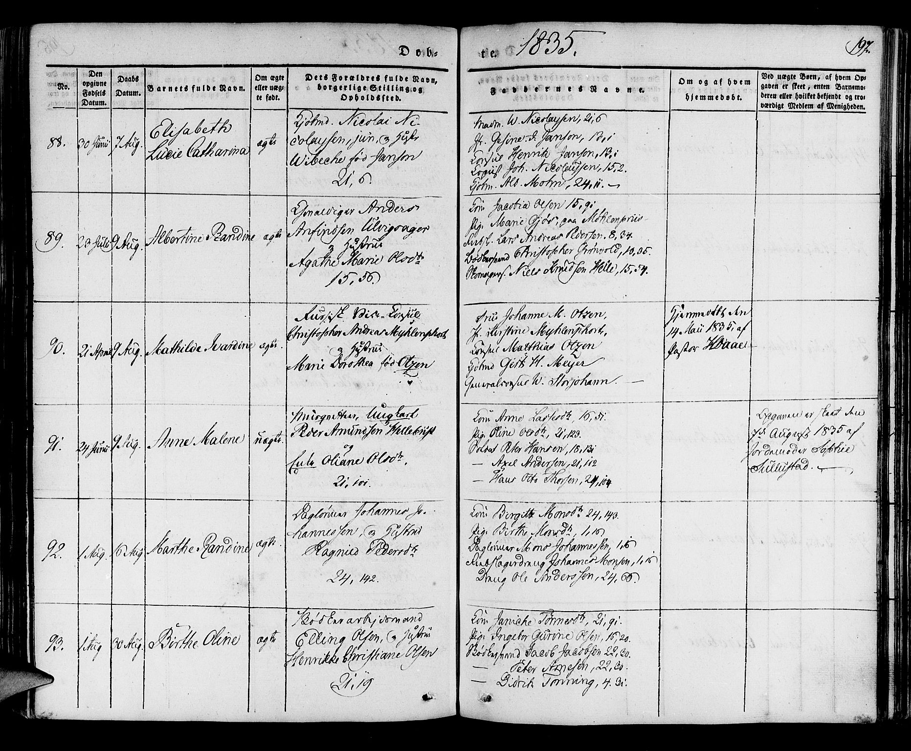 Korskirken sokneprestembete, AV/SAB-A-76101/H/Haa/L0015: Parish register (official) no. B 1, 1833-1841, p. 197