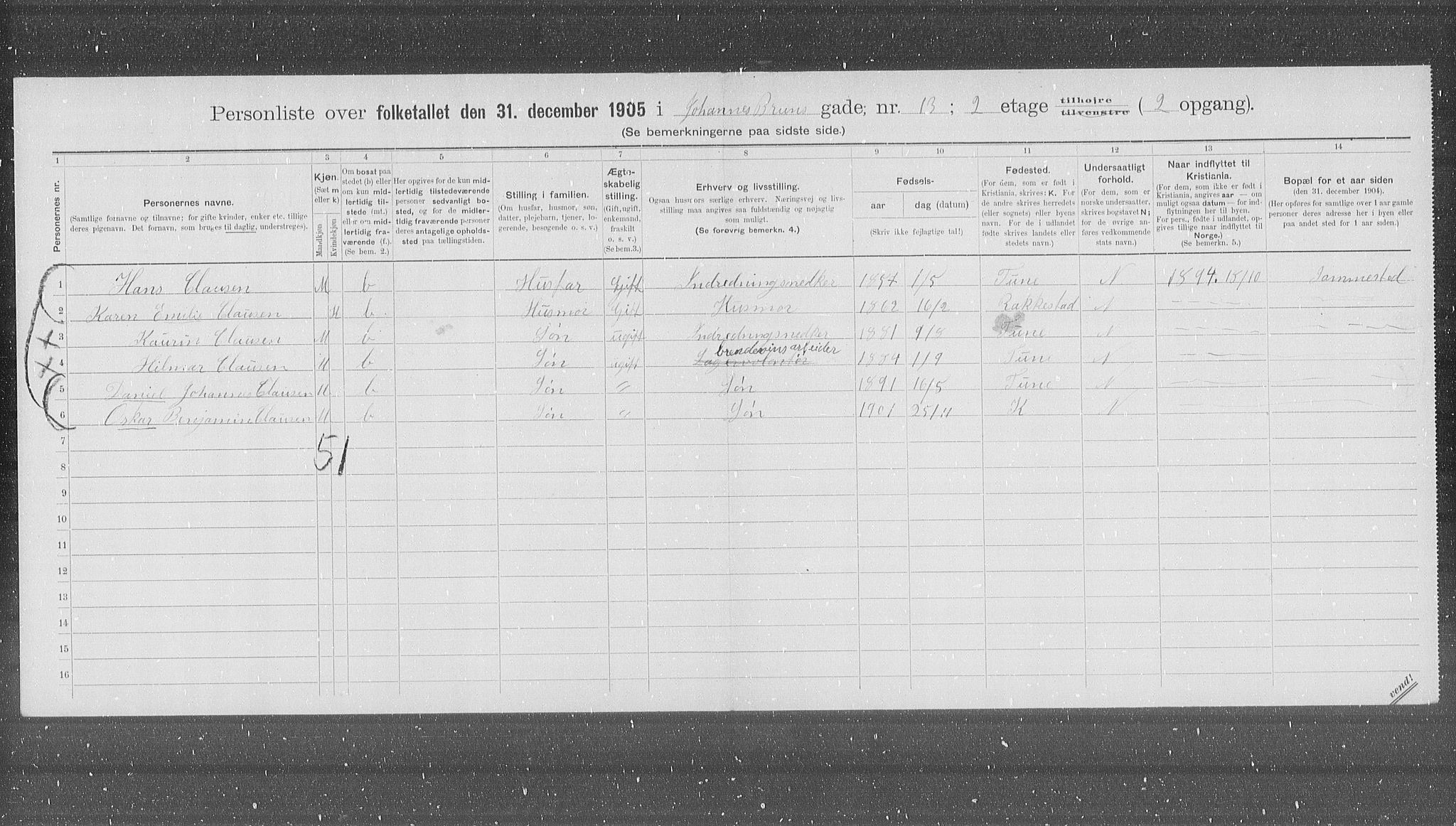 OBA, Municipal Census 1905 for Kristiania, 1905, p. 24716